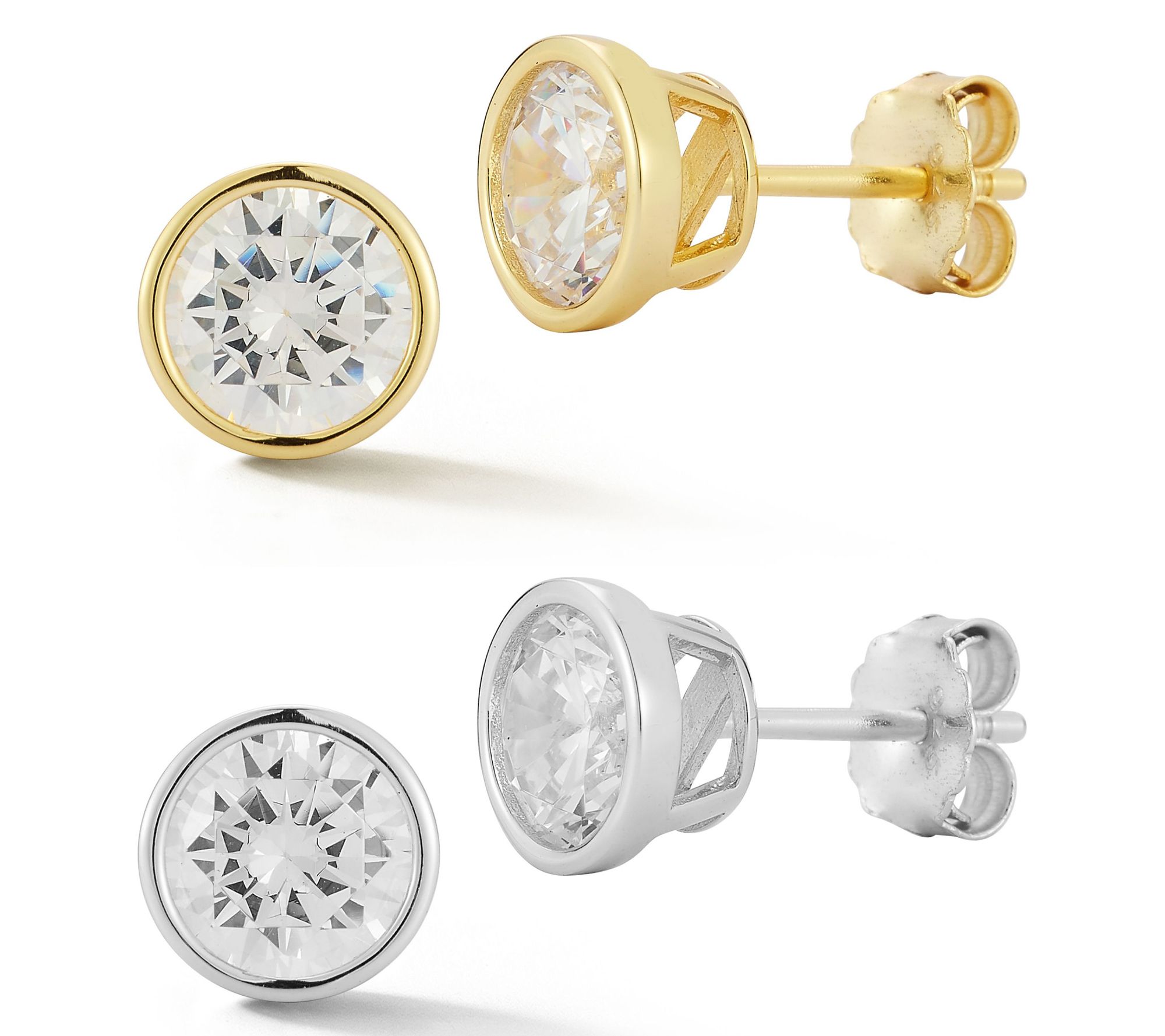Sterlina Silver Set of 2 Round Cut Stud Earrings, Sterling