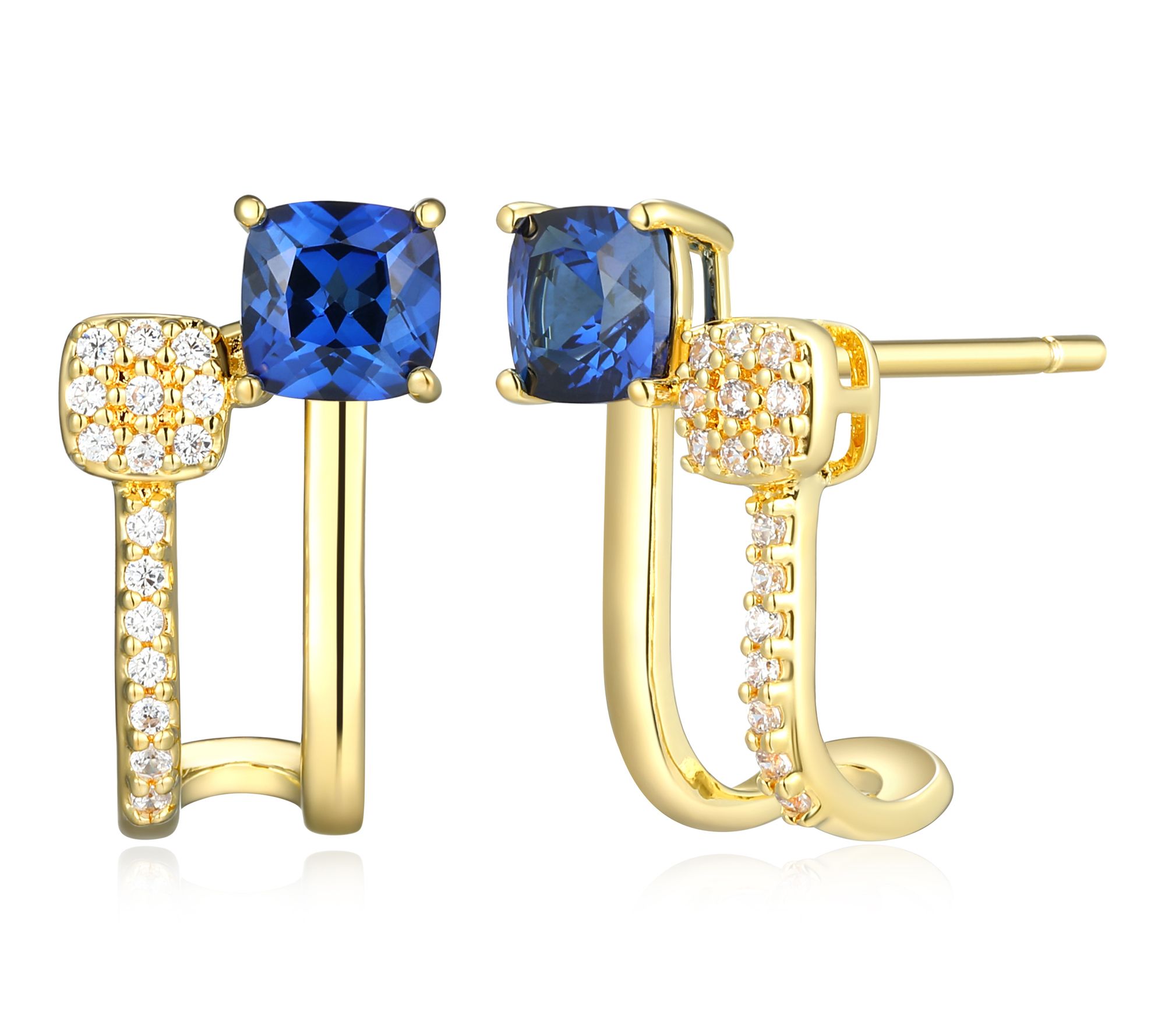 LuxLab Grown Gemstone & Diamond J-Hoop Earrings , 18K Plated