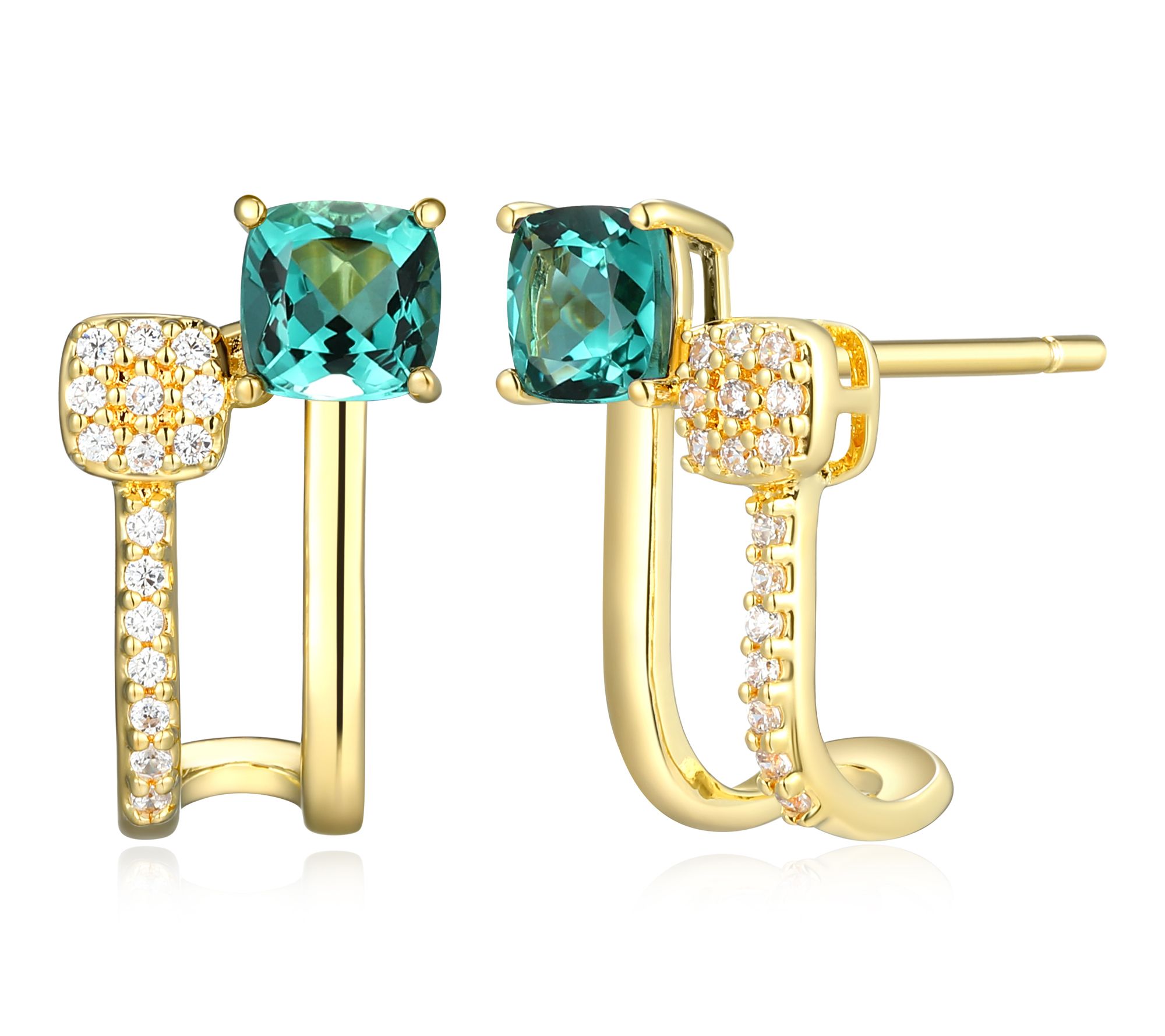 LuxLab Grown Gemstone & Diamond J-Hoop Earrings , 18K Plated