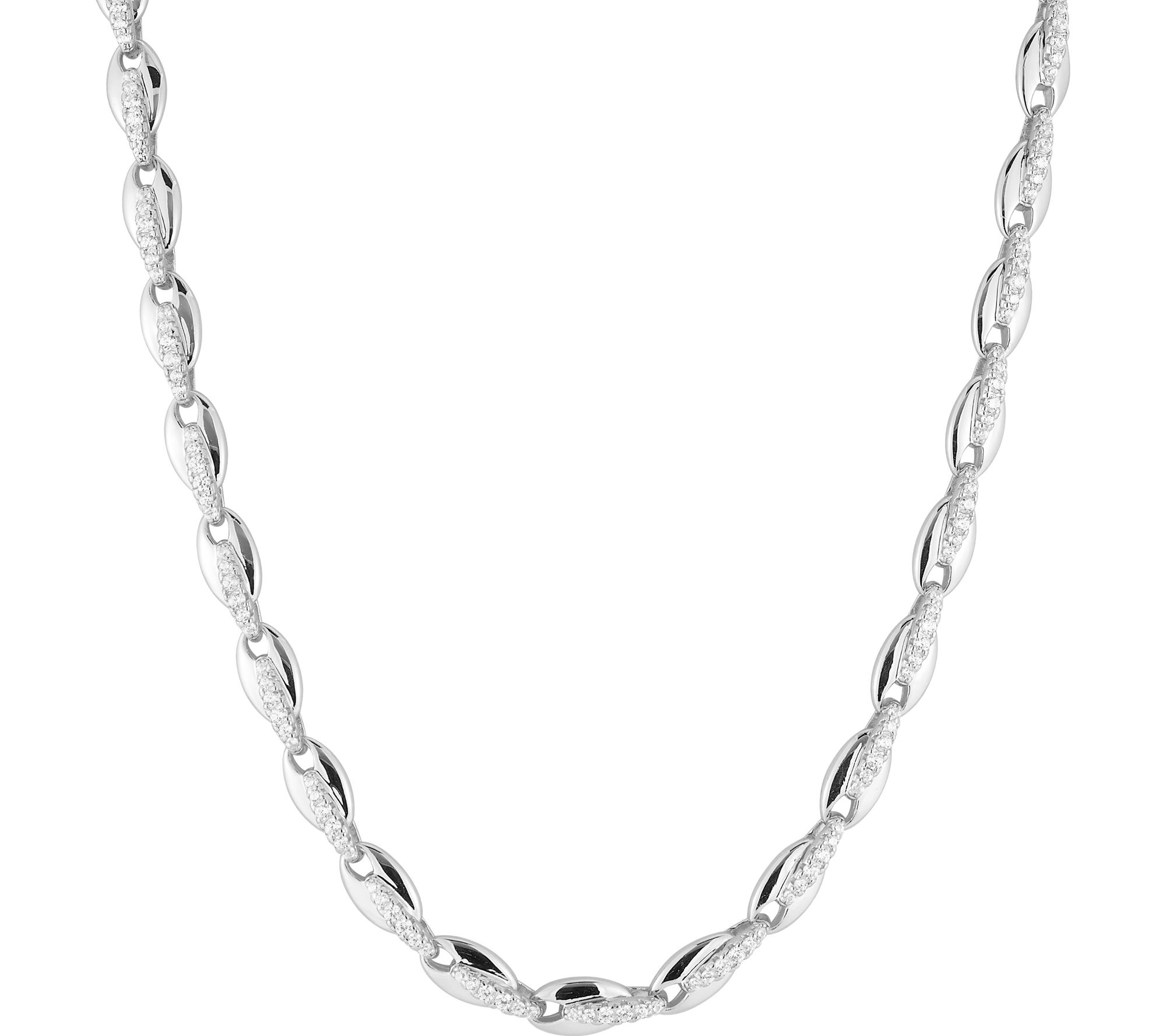 Sterlina Silver Pave Marquise Link Necklace, Sterling