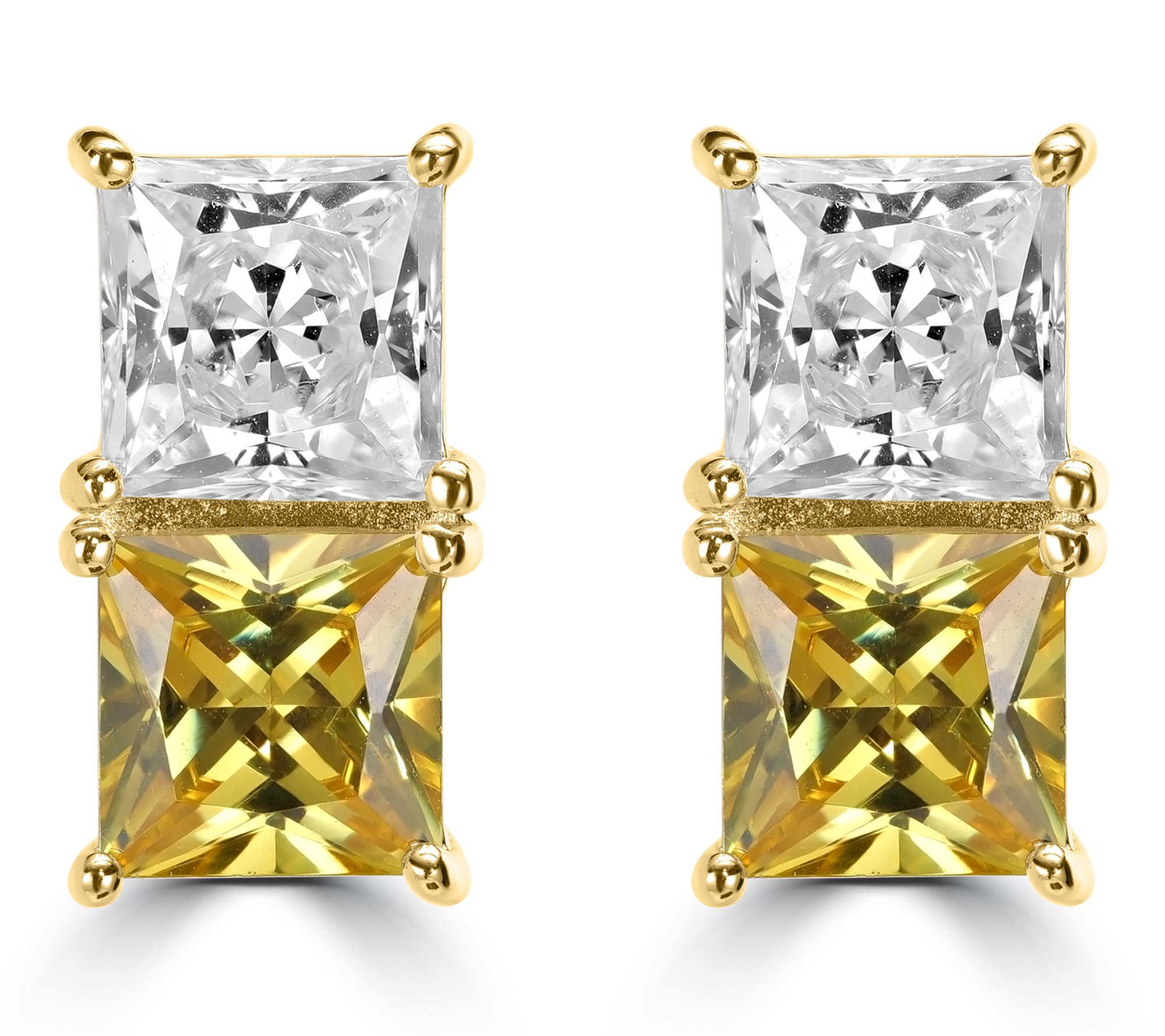 Diamonique x Kathy Levine Princess Cut Stud Earrings, Sterling