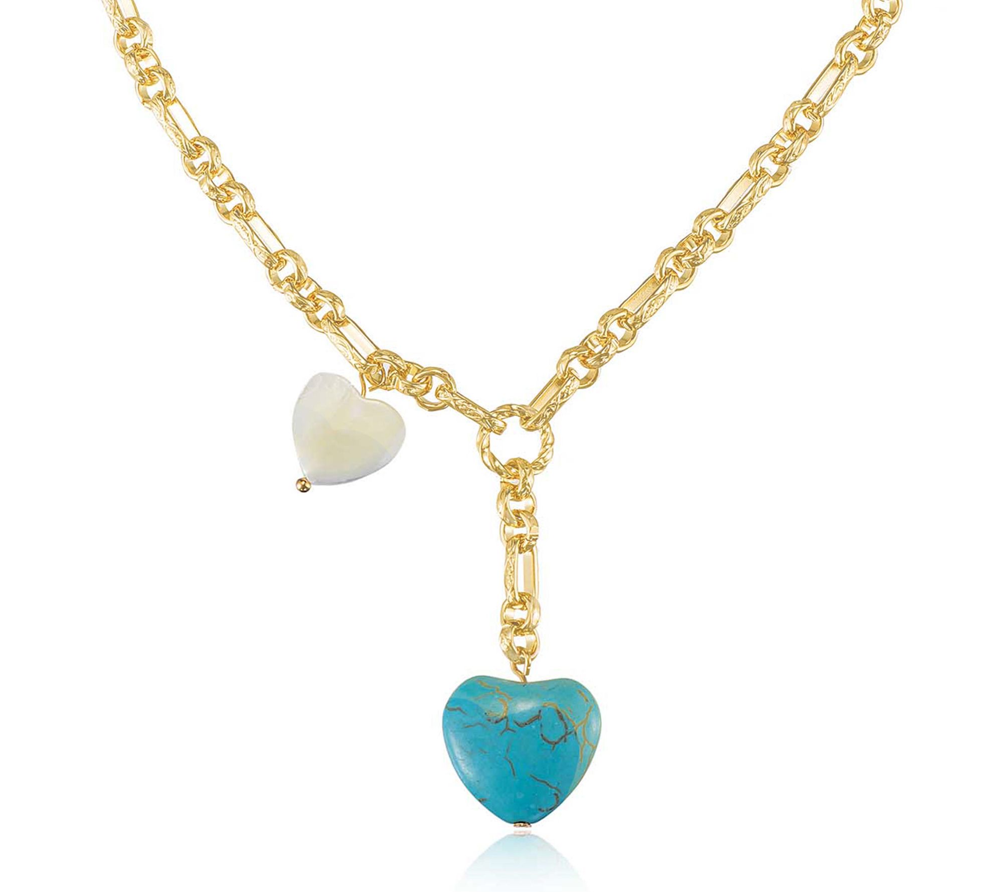 Ettika Turquoise & Mother of Pearl  Pearl Hearts Necklace