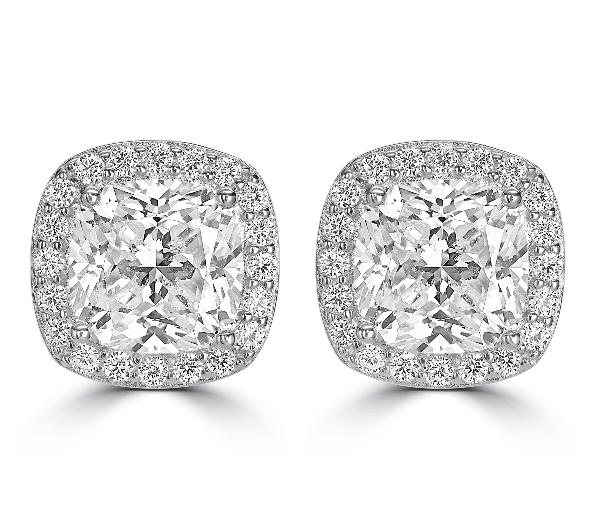 Diamonique x Kathy Levine Cushion Halo Stud Earrings, Sterling
