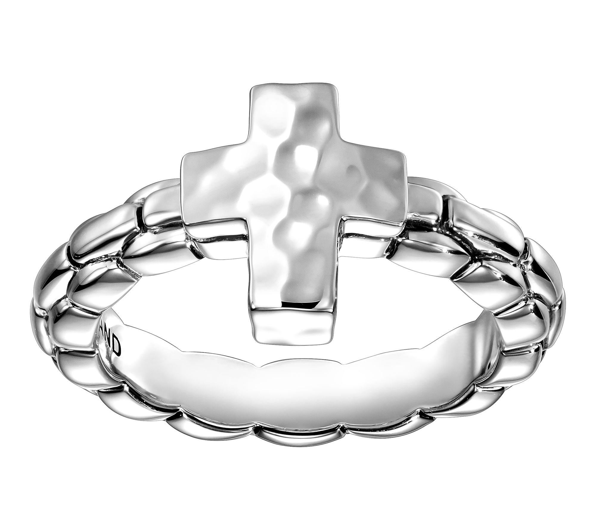 JAI Sterling Silver Symbols of Love Box Chain Textured Ring