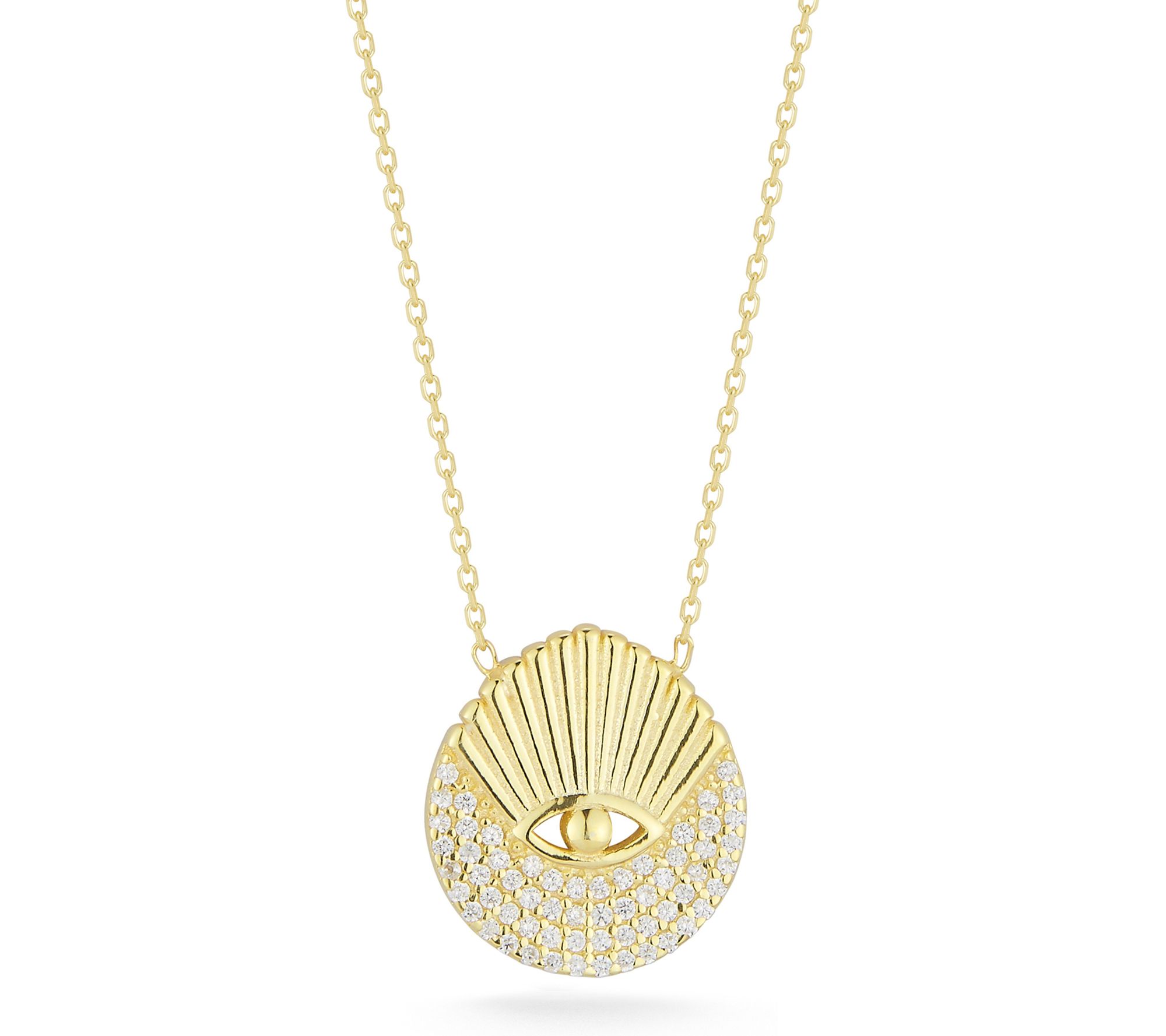 Sterlina Silver Pave Evil Eye Necklace, 14K Gol d Plated
