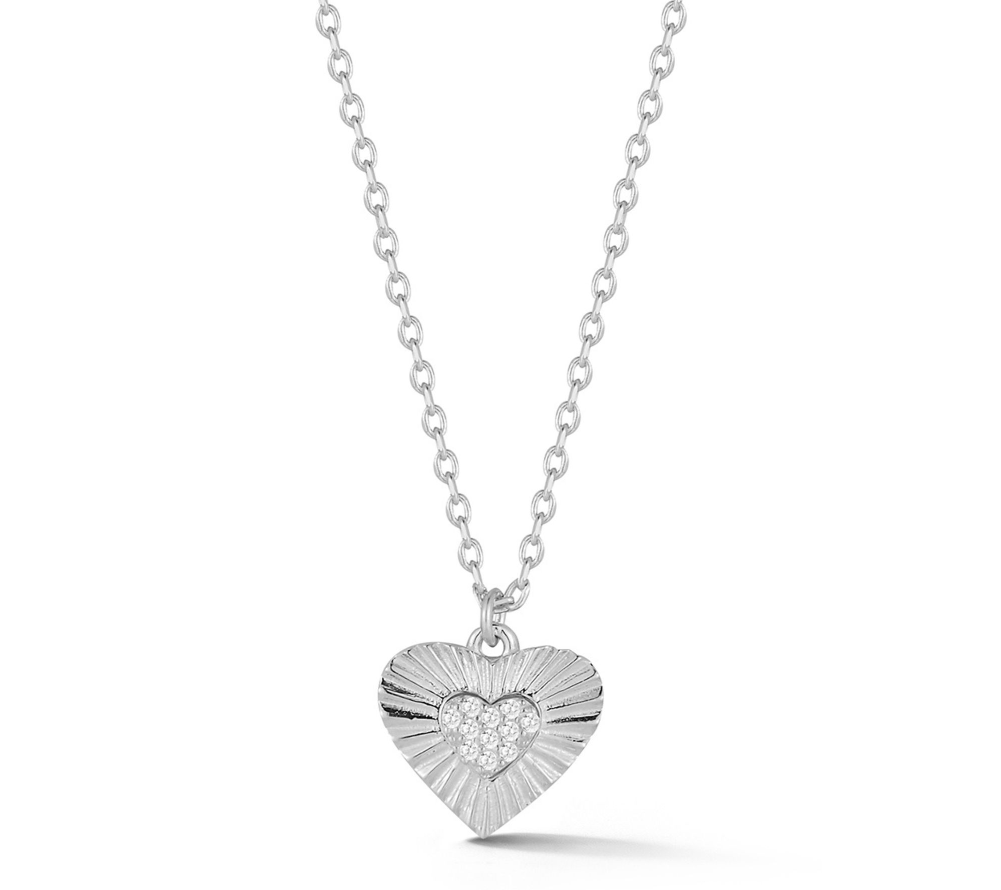Sterlina Silver Pave Vintage Heart Pendant w/ Chain, Sterling