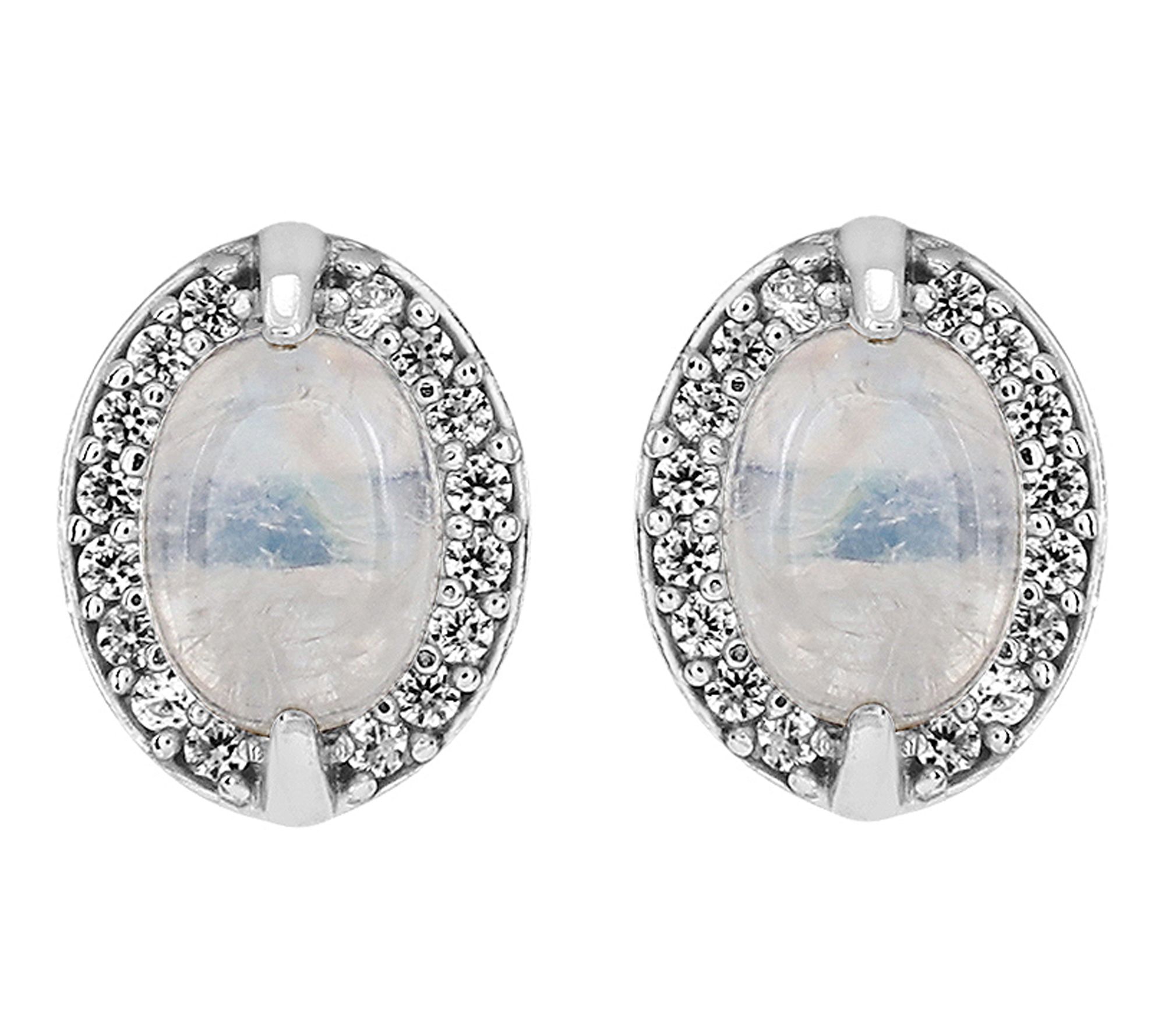 Affinity Gems Rainbow Moonstone & Zircon Earrings, Sterling