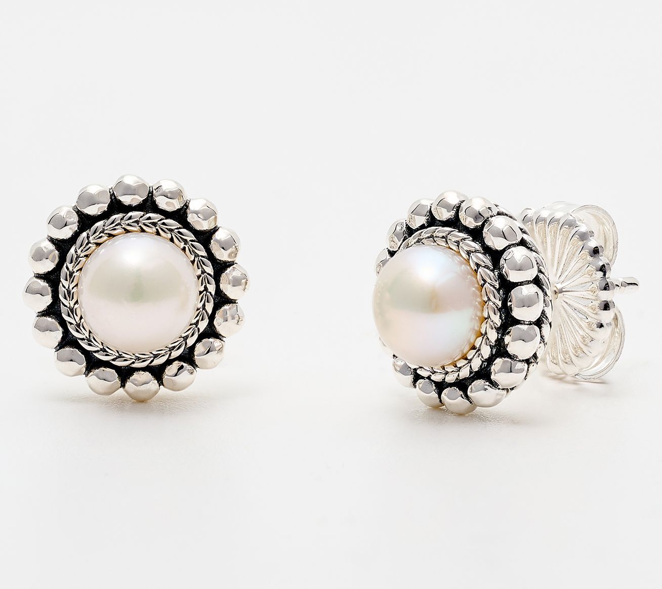 JAI Sterling Silver Pearl Shimmer Bead Stud Earrings