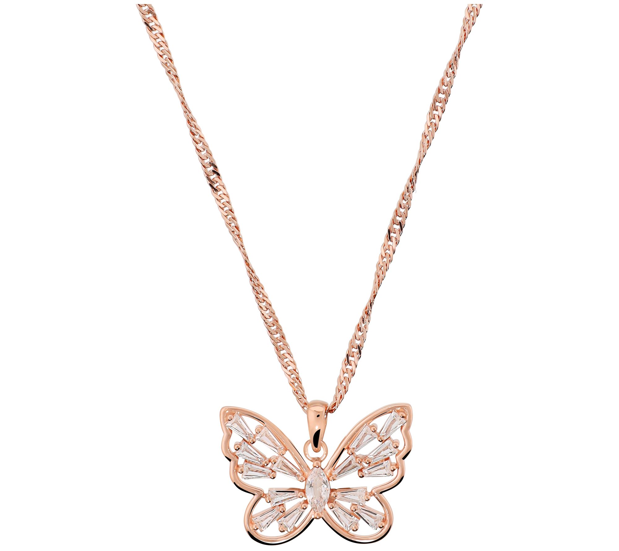 Diamonique Butterfly Pendant w/ Chain, SterlingSilver