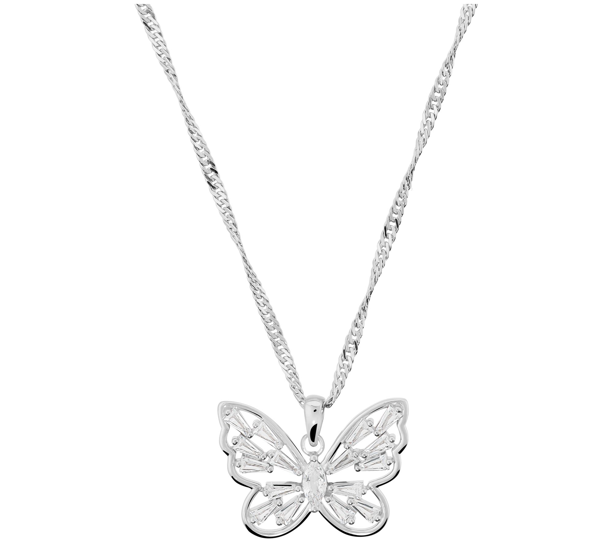 Diamonique Butterfly Pendant w/ Chain, SterlingSilver