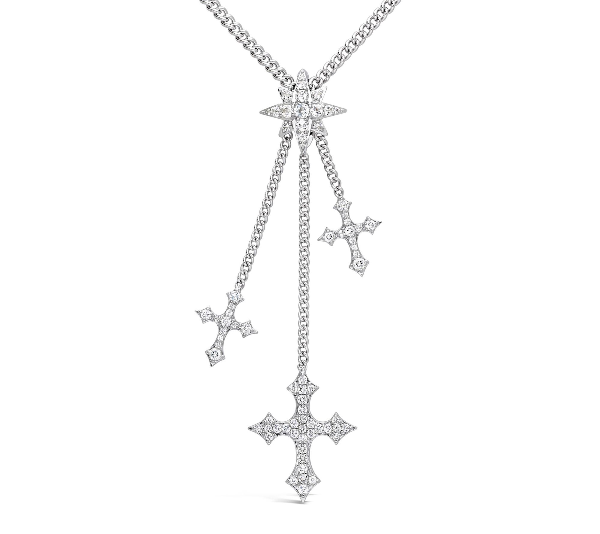 Margo Manhattan Sterling White Topaz Cross Cascade Necklace