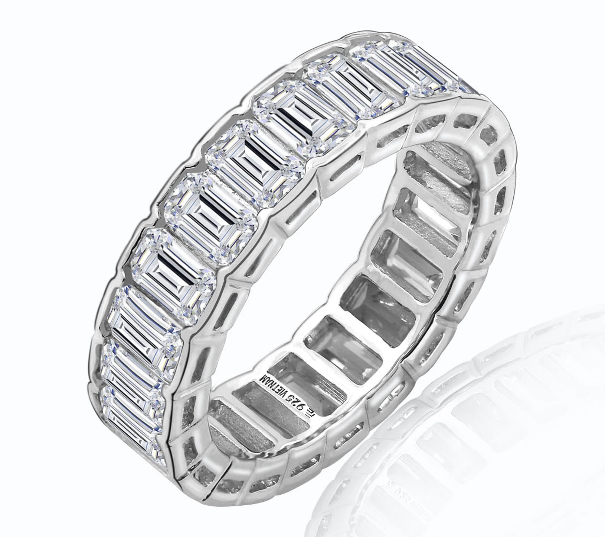 Diamonique Emer ald Cut Eternit y Ring, Sterlin g Silver
