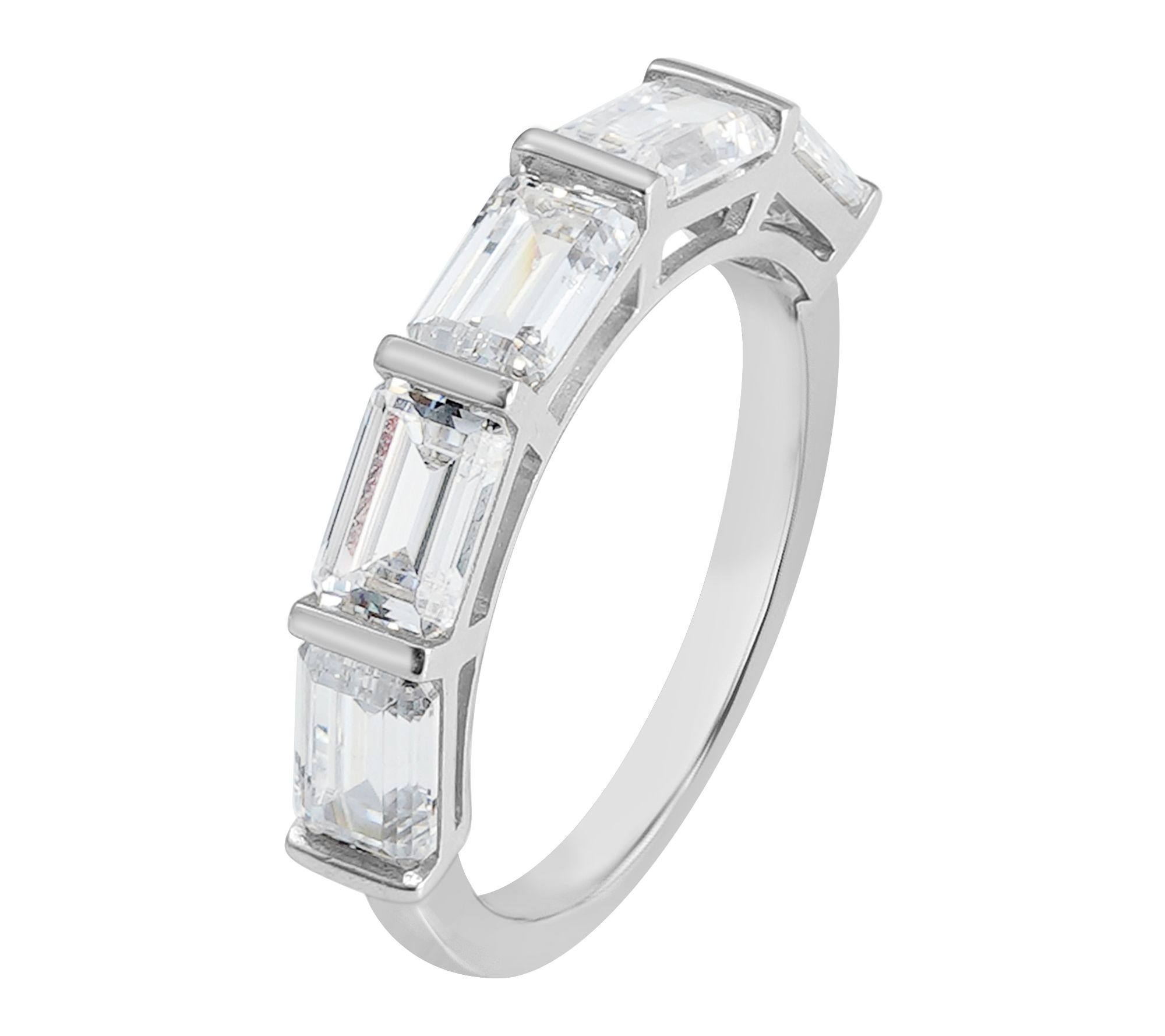 Diamonique Emerald Cut 5-Stone Ring, Sterling Silver