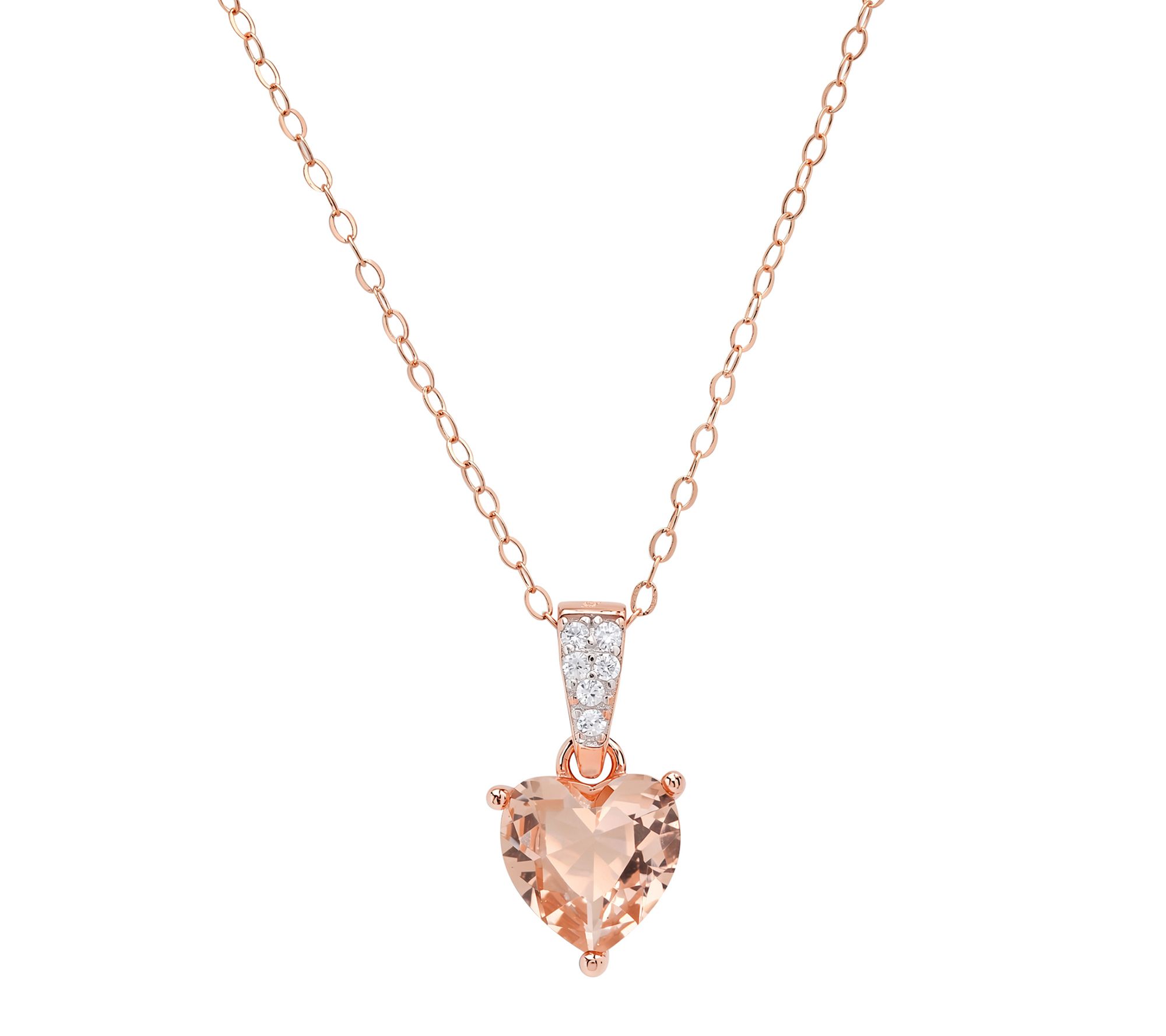 Diamonique Rosetone Pink Heart Necklace