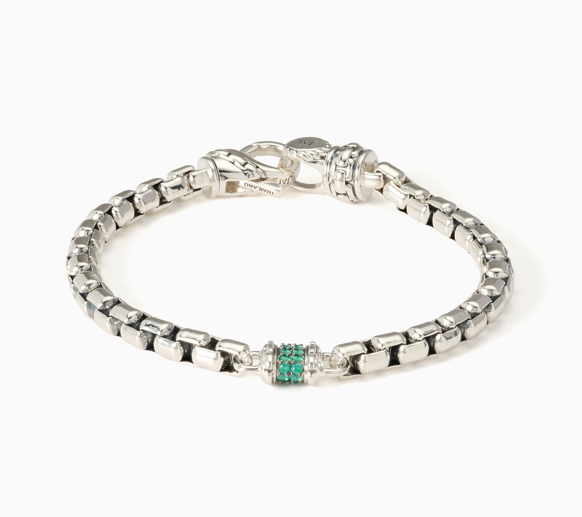 JAI Sterling Silver Gemstone Station 5.3mm Box Chain Bracelet