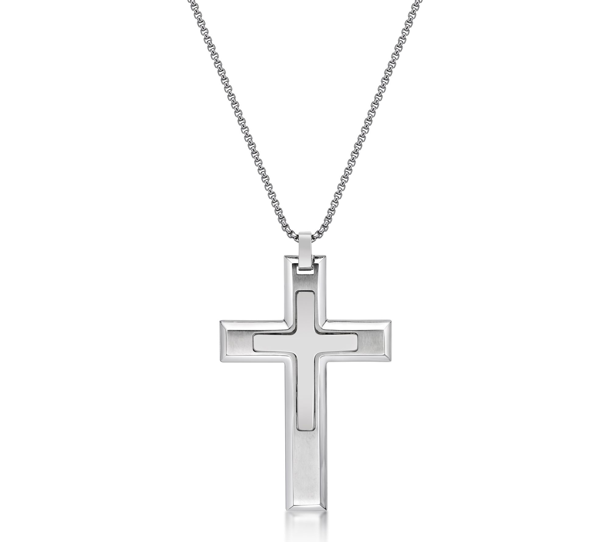 LYNX Men's Stainless Steel Cross Pendant w/ Round Box Chain