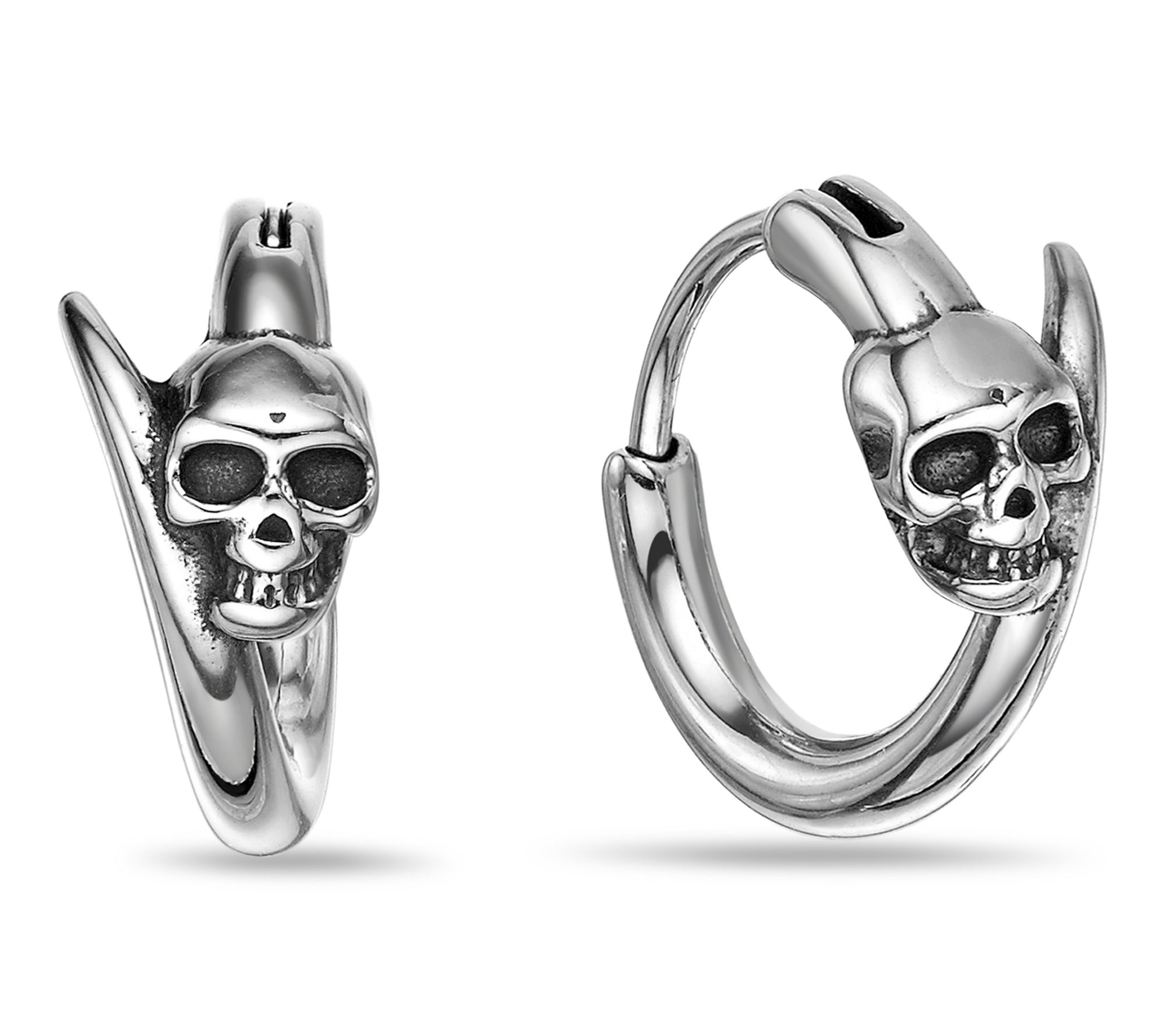 LYNX Men's Stainless Steel Skull Huggie Hoop Earrings | QVC