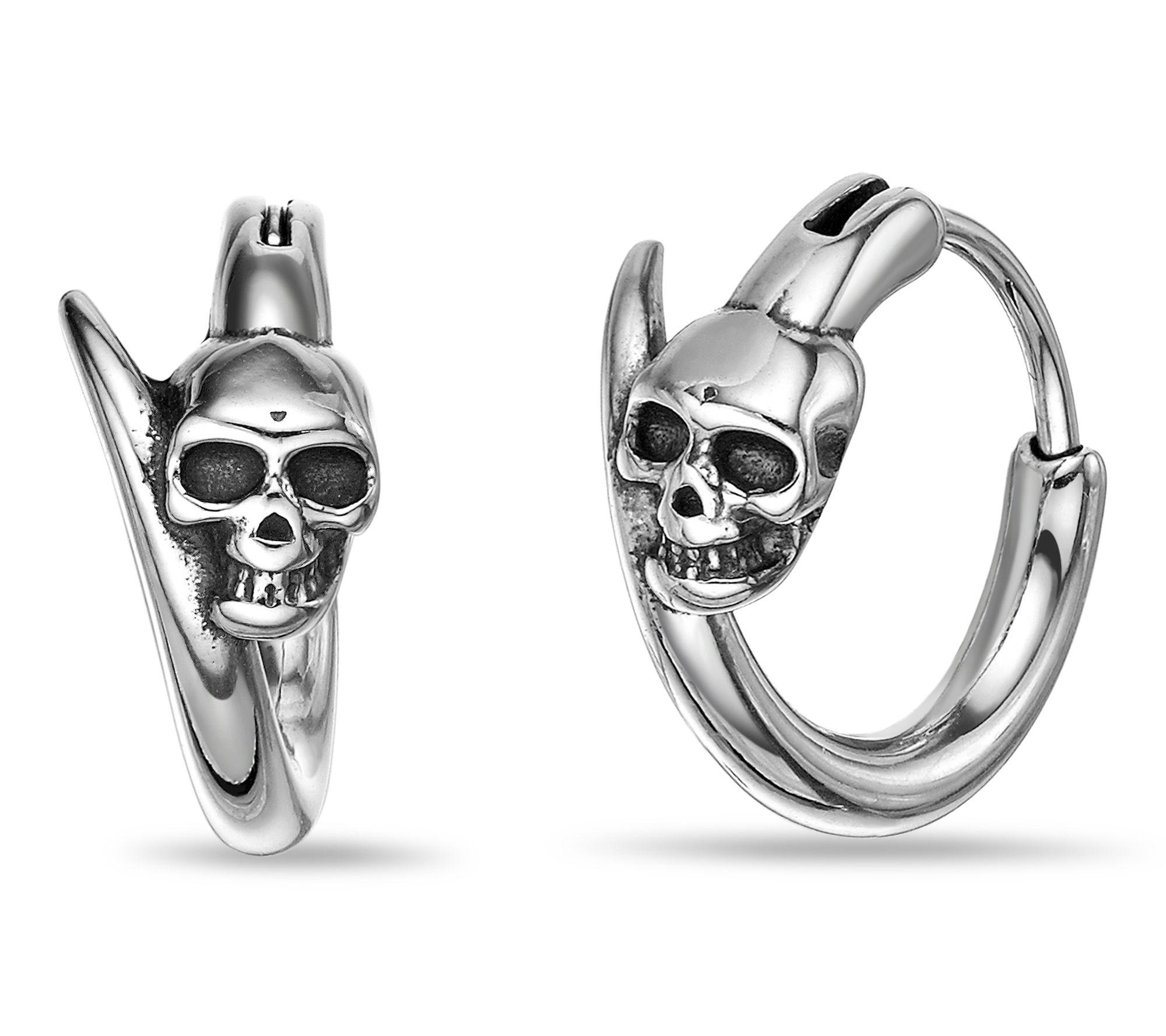 LYNX Men's Stainless Steel Skull Huggie Hoop Earrings
