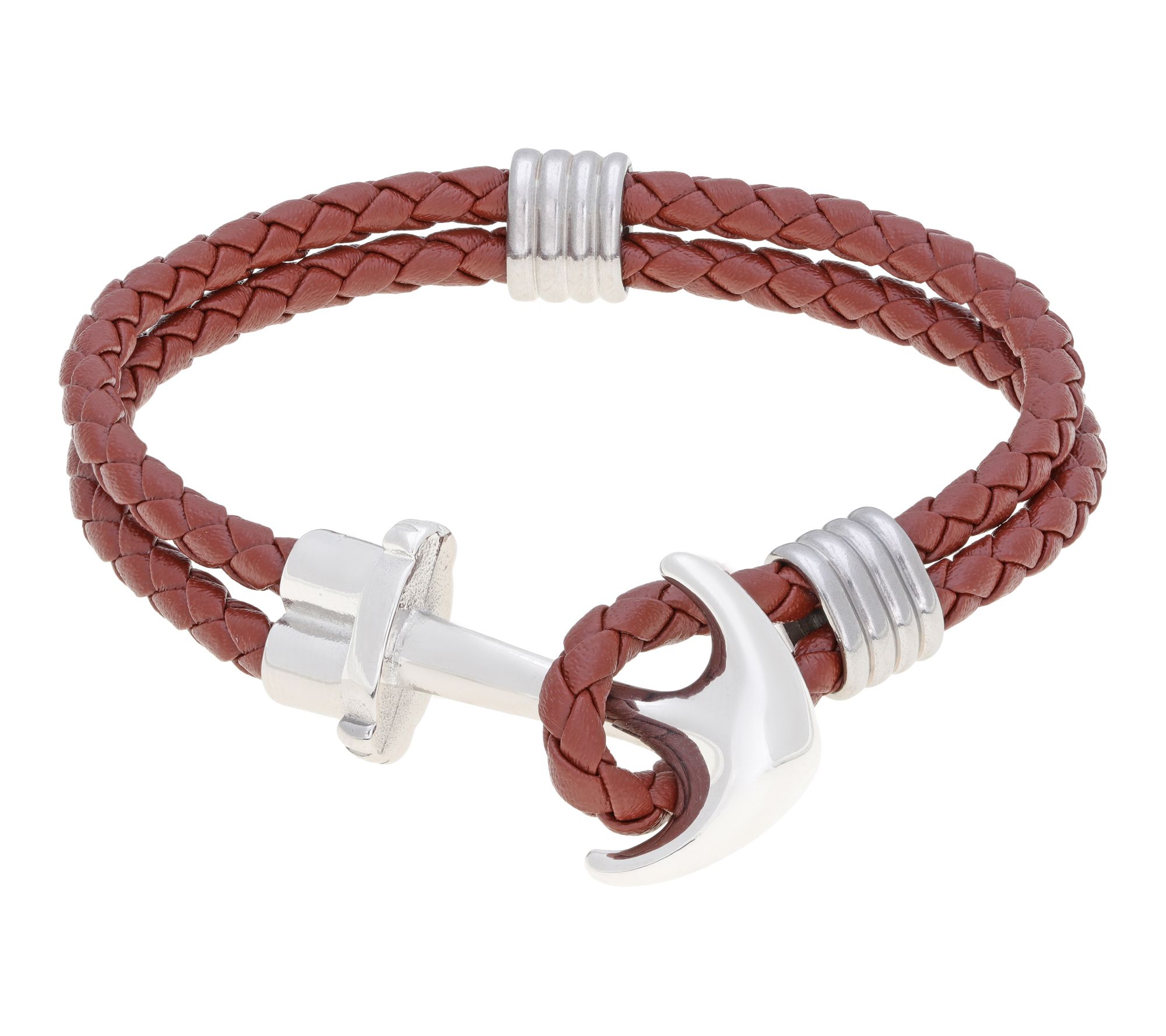 LYNX Men's Stainless Steel Braided Light Brown Anchor Bracelet