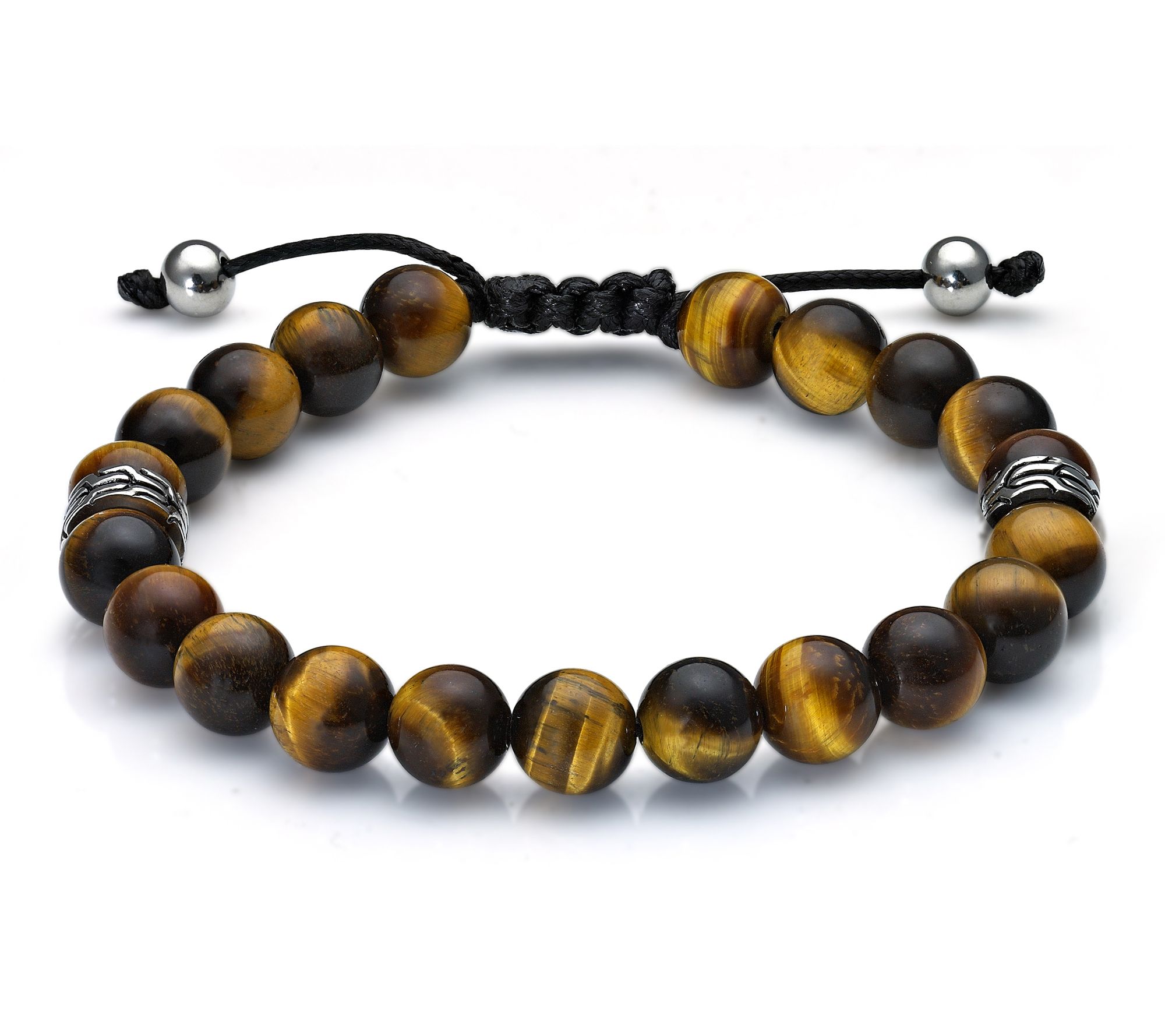 LYNX Men's Stainless Steel Tiger Eye Bead Bracelet