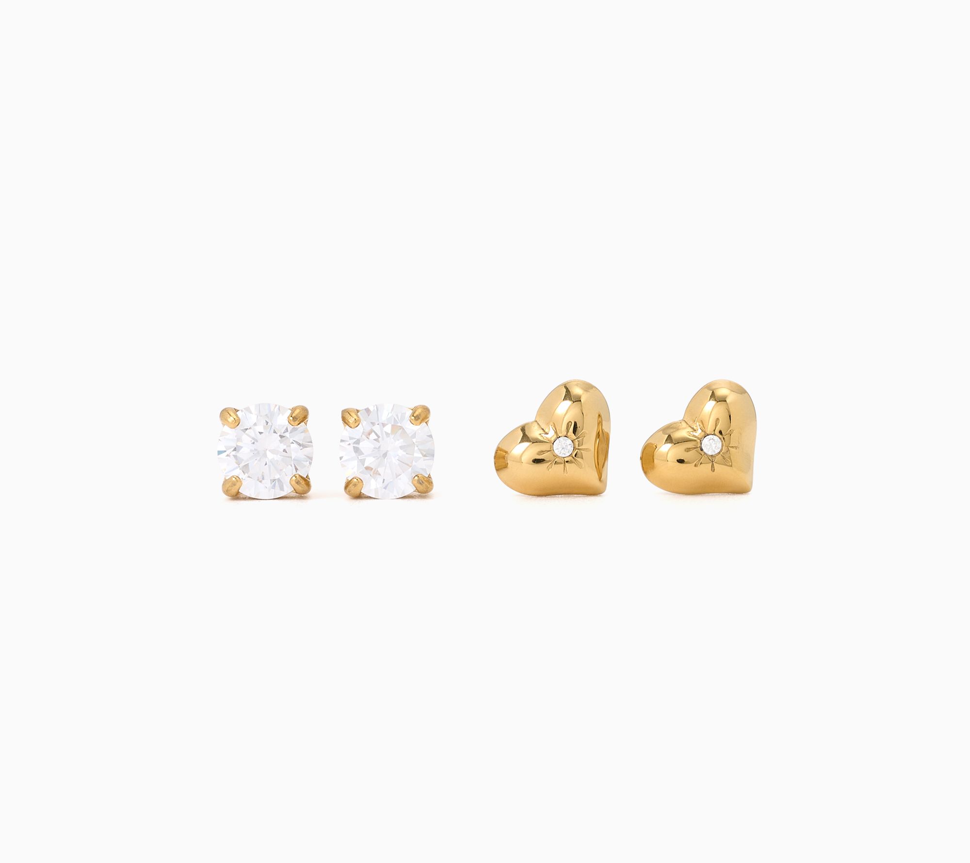Steel by Diamonique Set of 2 Heart & Round Stud Earrings