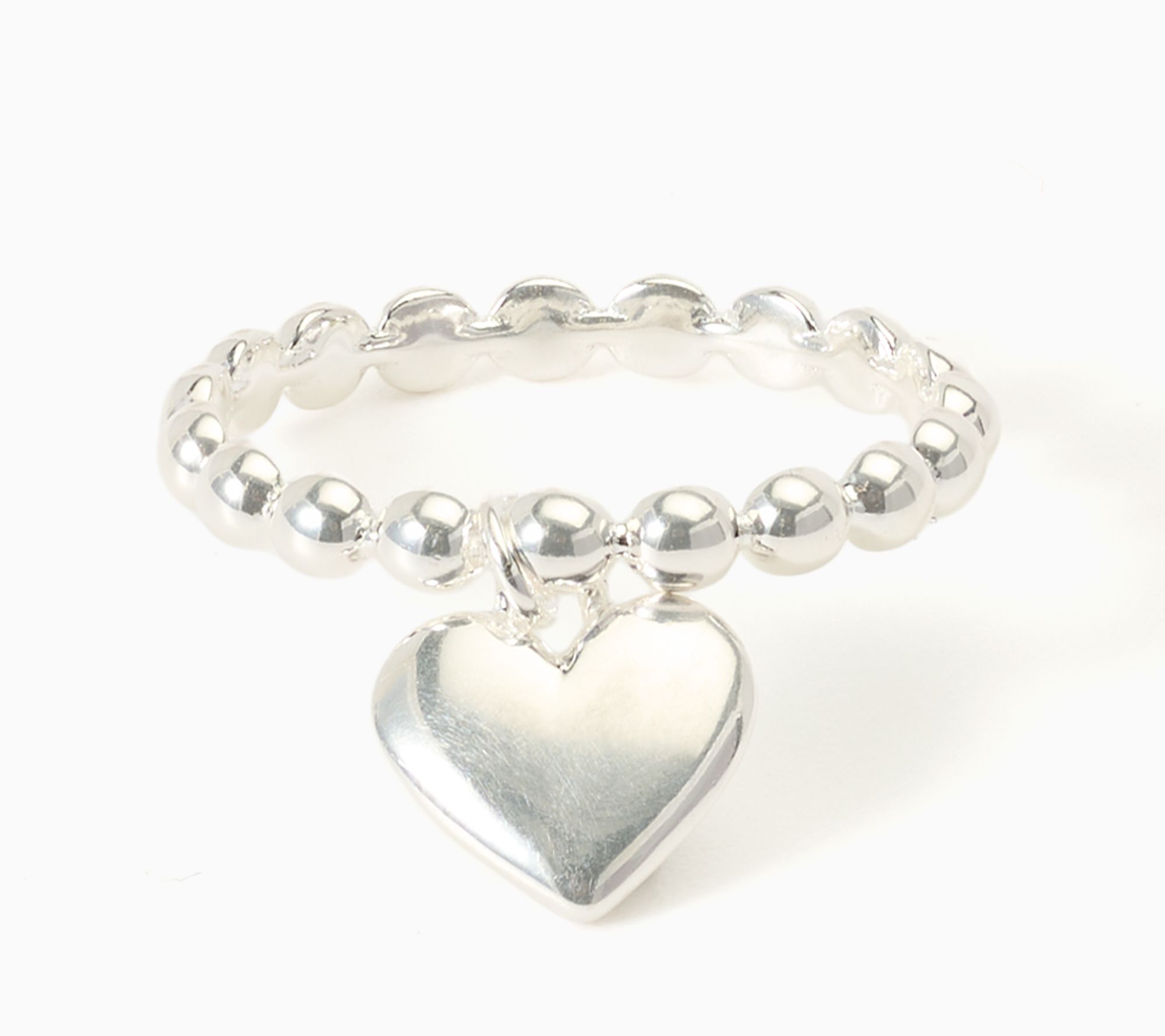 Ultrafine 950 Silver Heart Motif Beaded Ring
