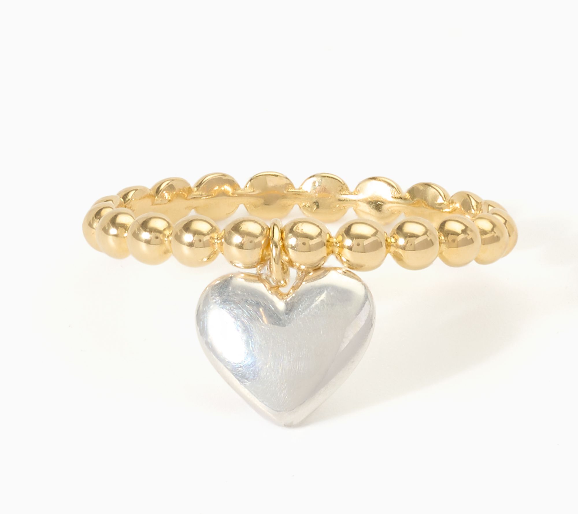 Ultrafine 950 Silver Heart Motif Beaded Ring