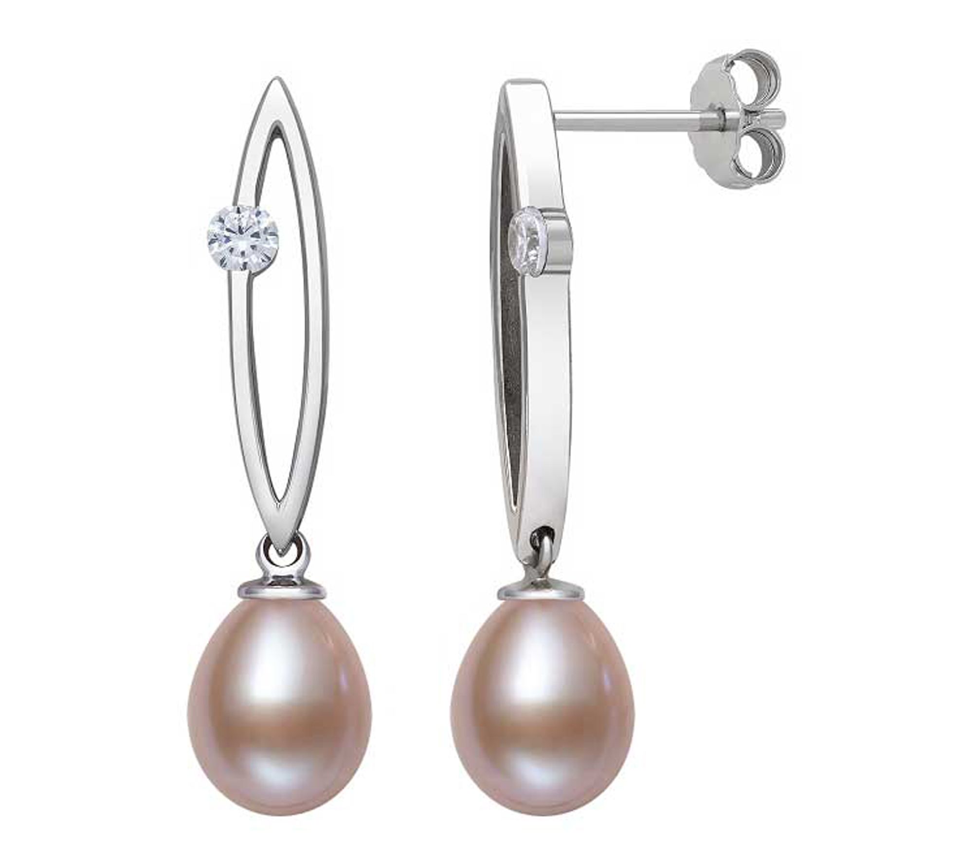 Amour De Pearl Pink Cultured Pearl Dangle Earrings, Sterling