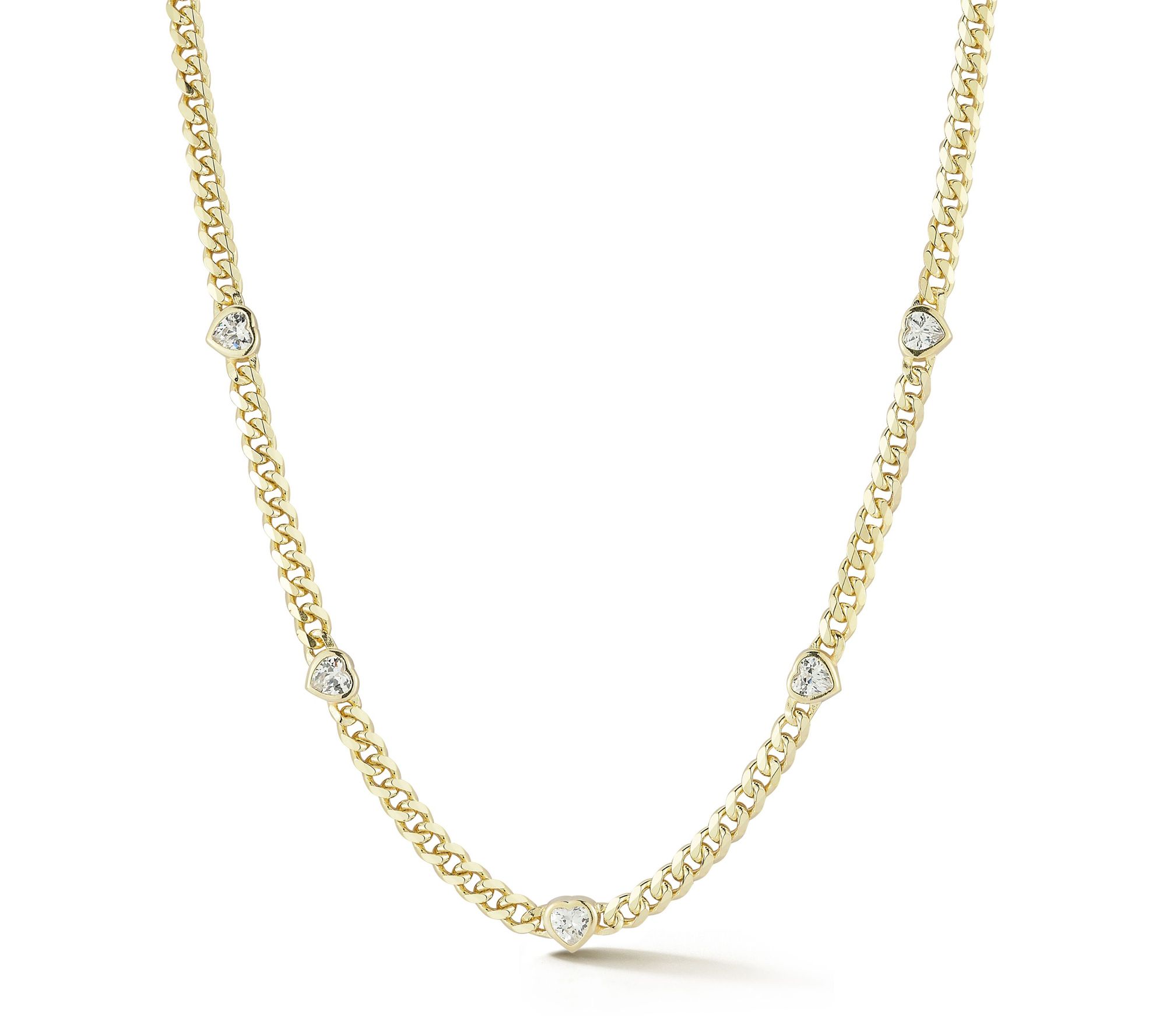 Sterlina Silver Heart Station Curb Necklace, Sterling