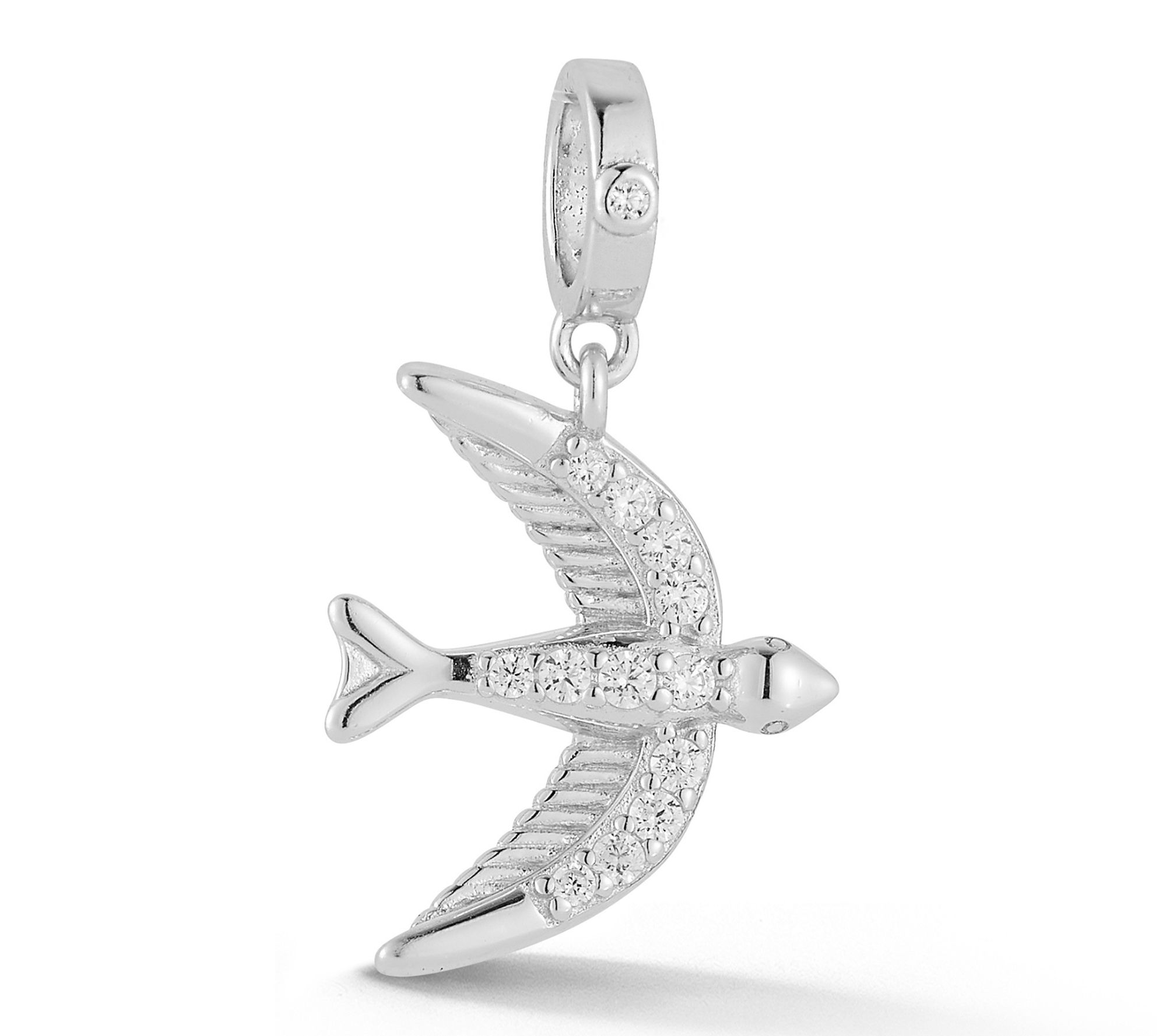 Sterlina Silver Dainty Pave Flying Bird Pendant, Sterling