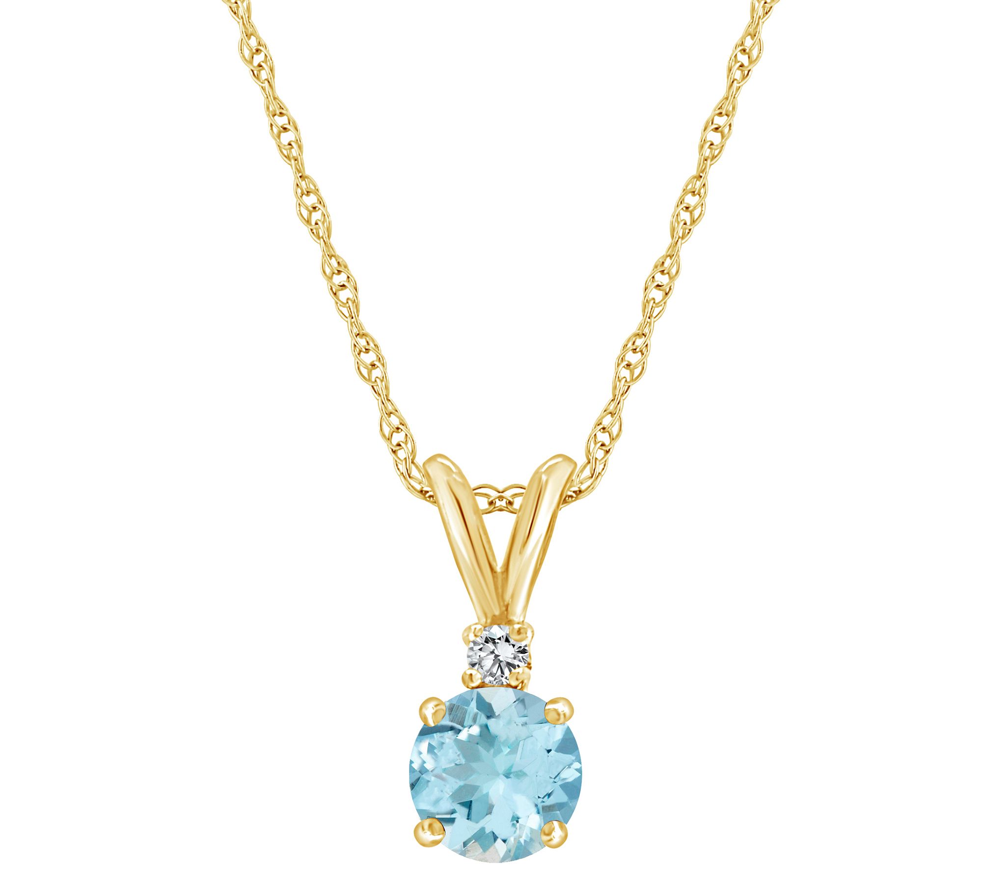 14K 6mm 0.70 ct Aquamarine Diamond Accent Pendant w/ Chain