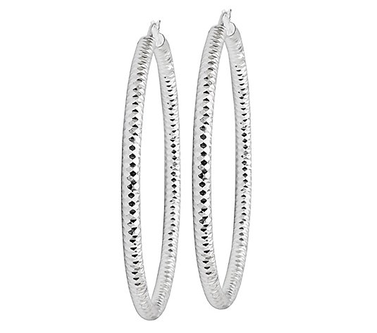 Sterling Diamond-Cut 2-1/2" Hoop Earrings