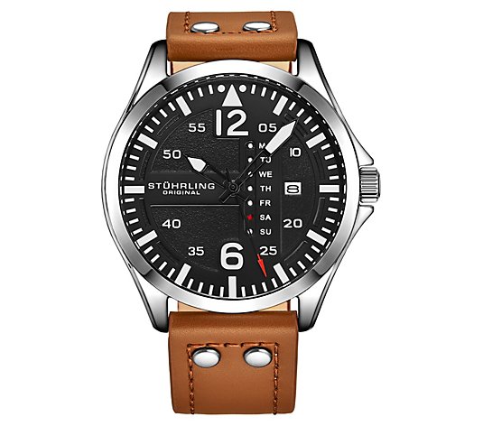 Stuhrling Men's Aviator Tan Leather Watch