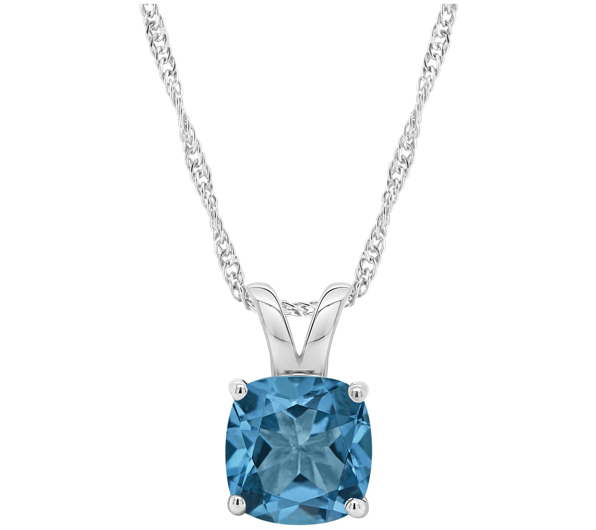Sterling Cushion-Cut Solitaire Gemstone Pendant w/ 18" Chain