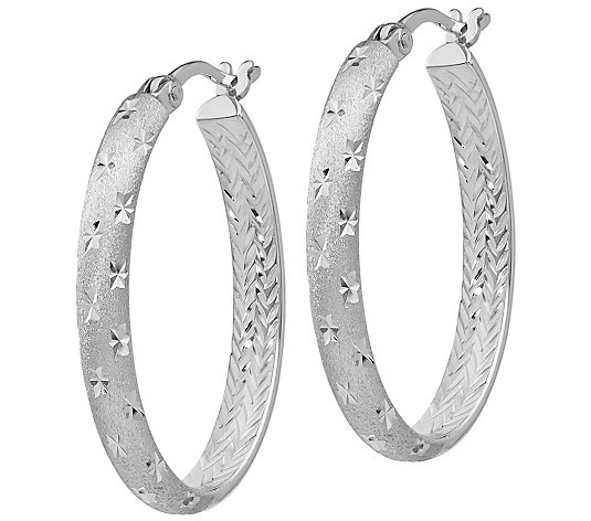 Sterling Oval Diamond-Cut Earrings