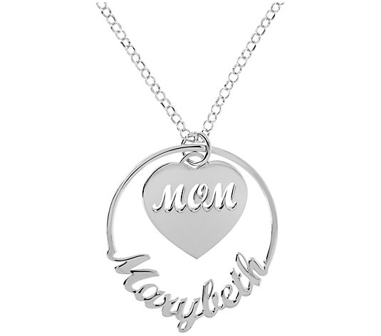 Italian Silver Personalized Mom Pendant with Chain Necklace