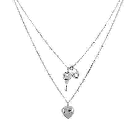 Sterling 18 Polished Heart, Lock, & Key Necklace 