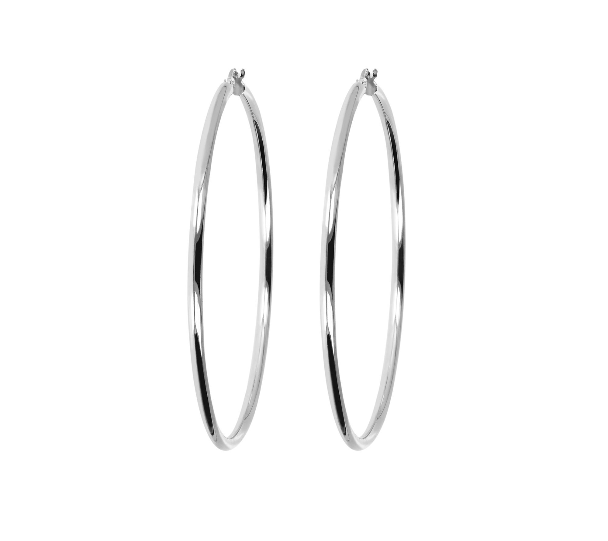 Italian Silver 3" Round Polished Hoop Earrings,Sterling