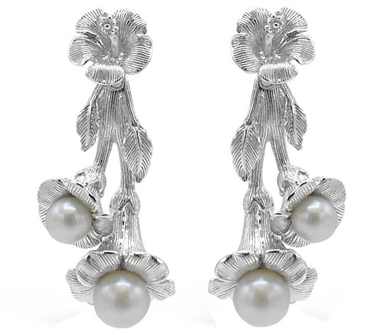 Ariva Sterling Silver Floral Cultured Pearl Drop Earrings