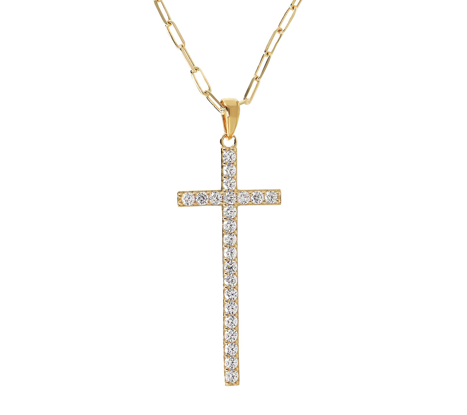 Diamonique Cross Pendant w/ Paperclip Link Chain, Sterling