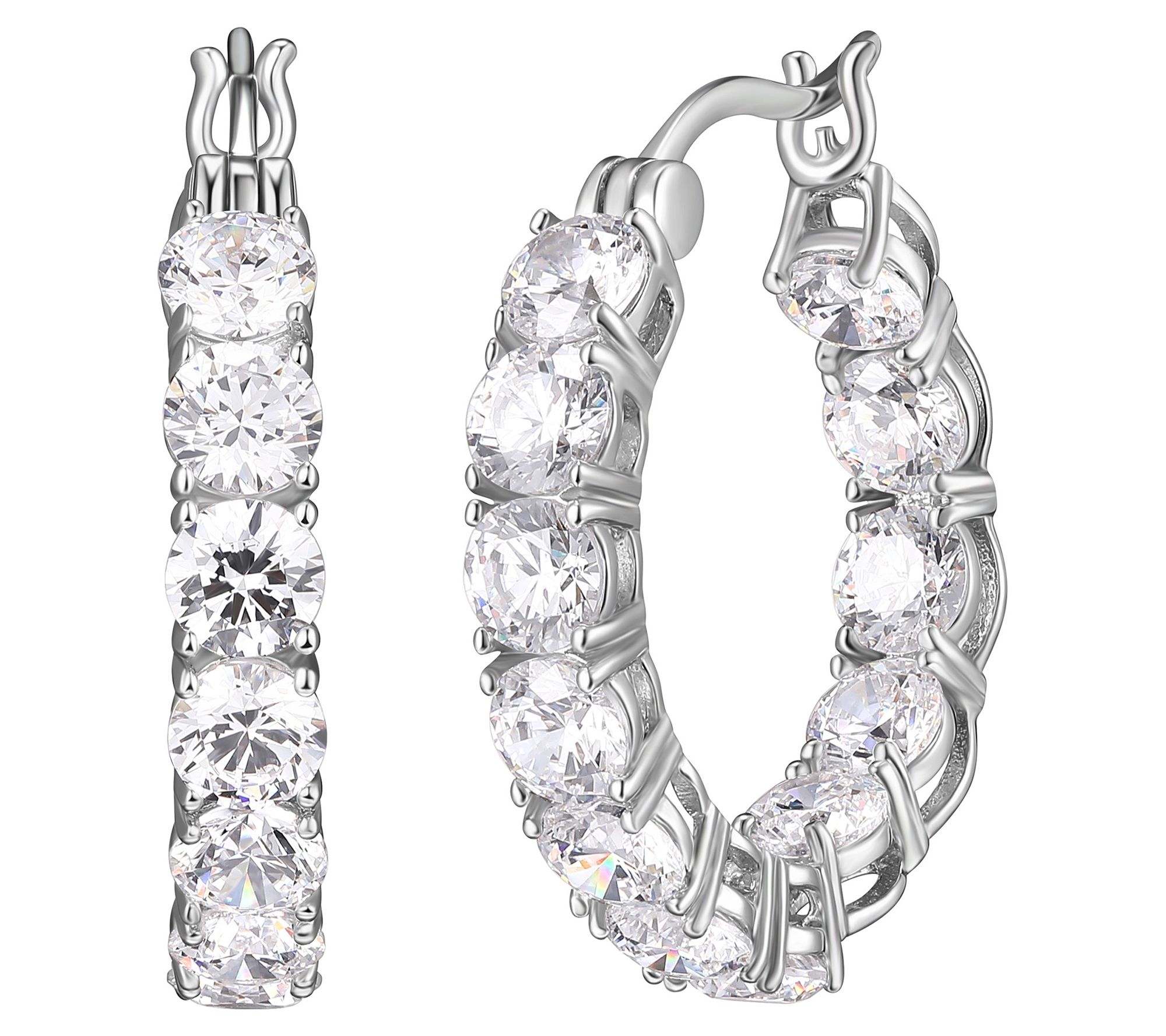 Diamonique 10.80 cttw 1" Hoop Earrings, Sterlin g Silver