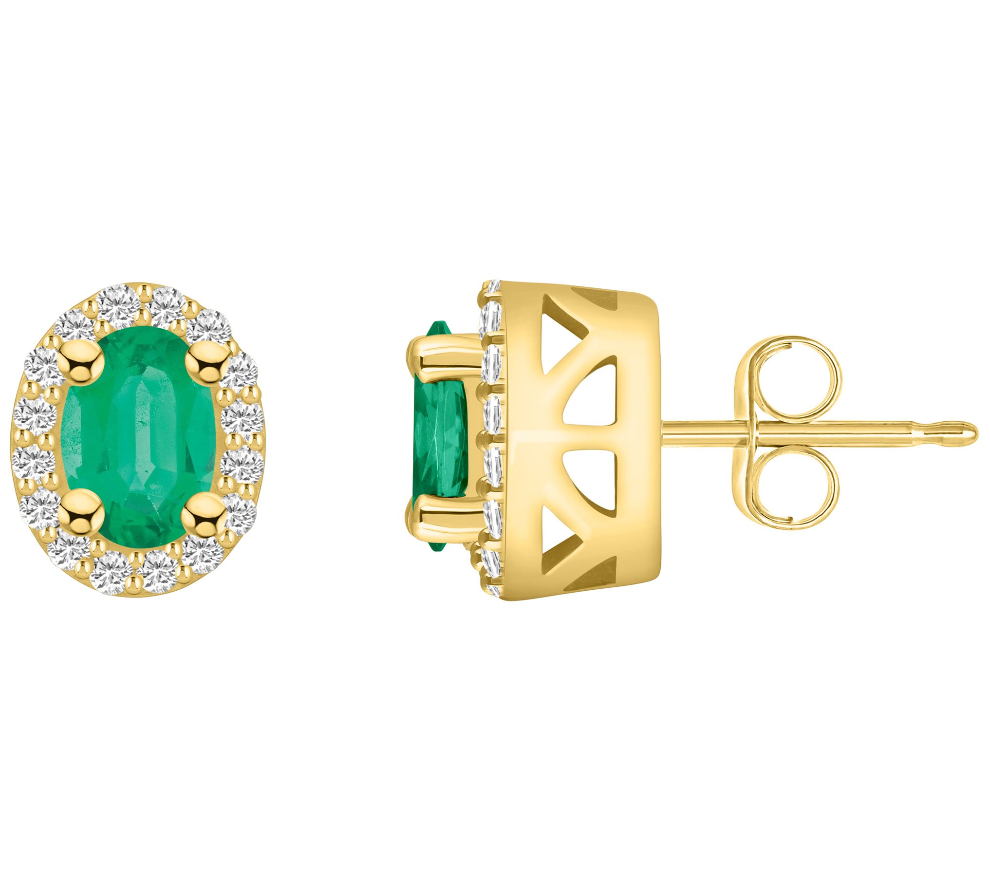 Affinity Gems 14K Gold Oval Gemstone Diamond Halo Studs