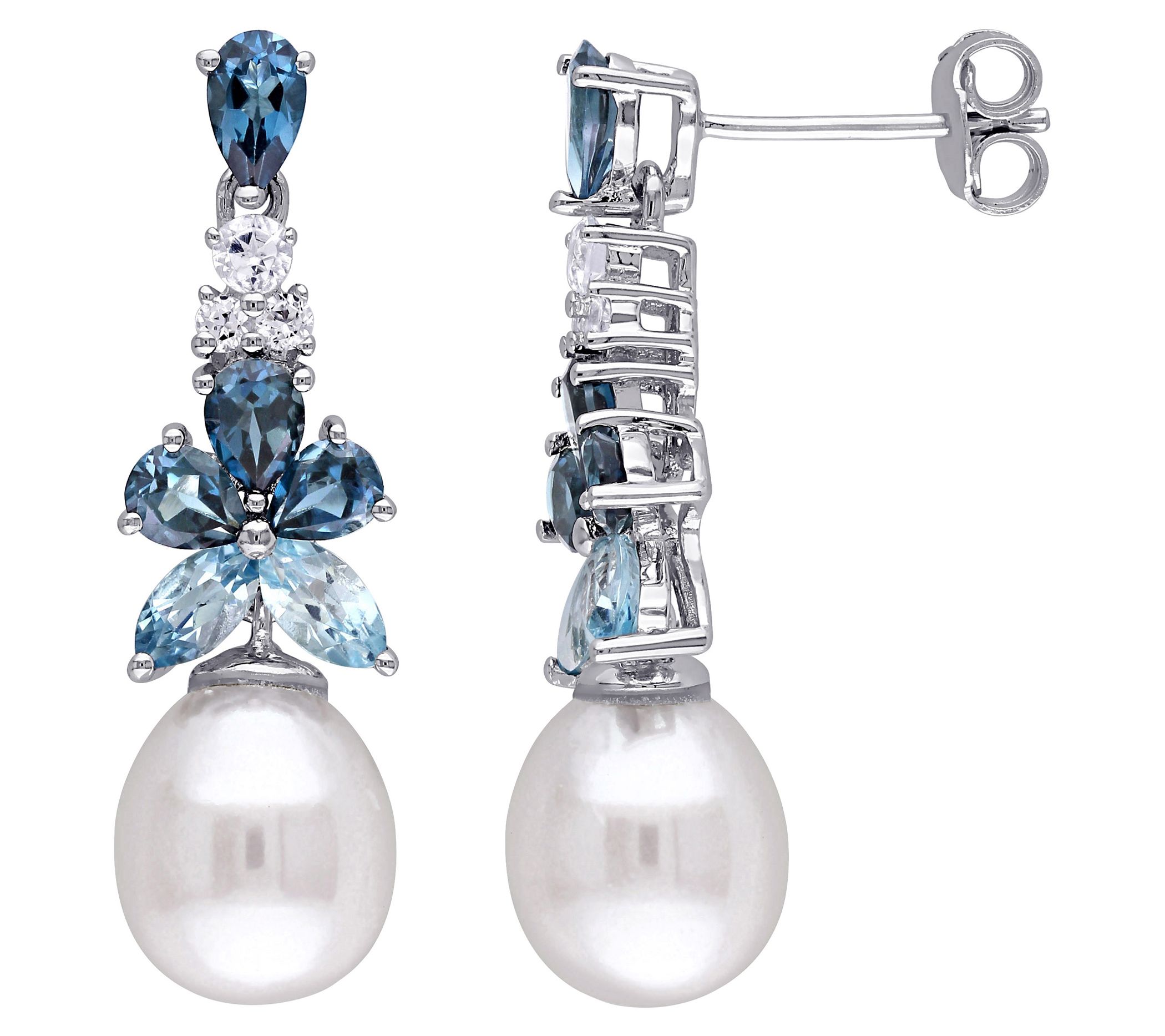 Affinity Cultured Pearl & Multi-Gemstones Earri ngs, Sterling