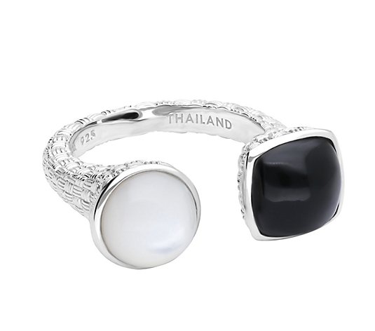 Ariva Sterling Silver Mother of Pearl & Onyx Cuff Ring
