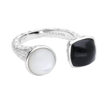 Ariva Sterling Silver Mother of Pearl & Onyx Cuff Ring - J409398