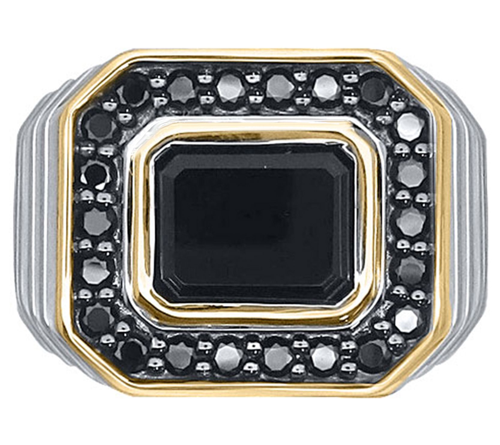 Men's Two-Tone Onyx & Black Diamond Ring, Sterling Silver