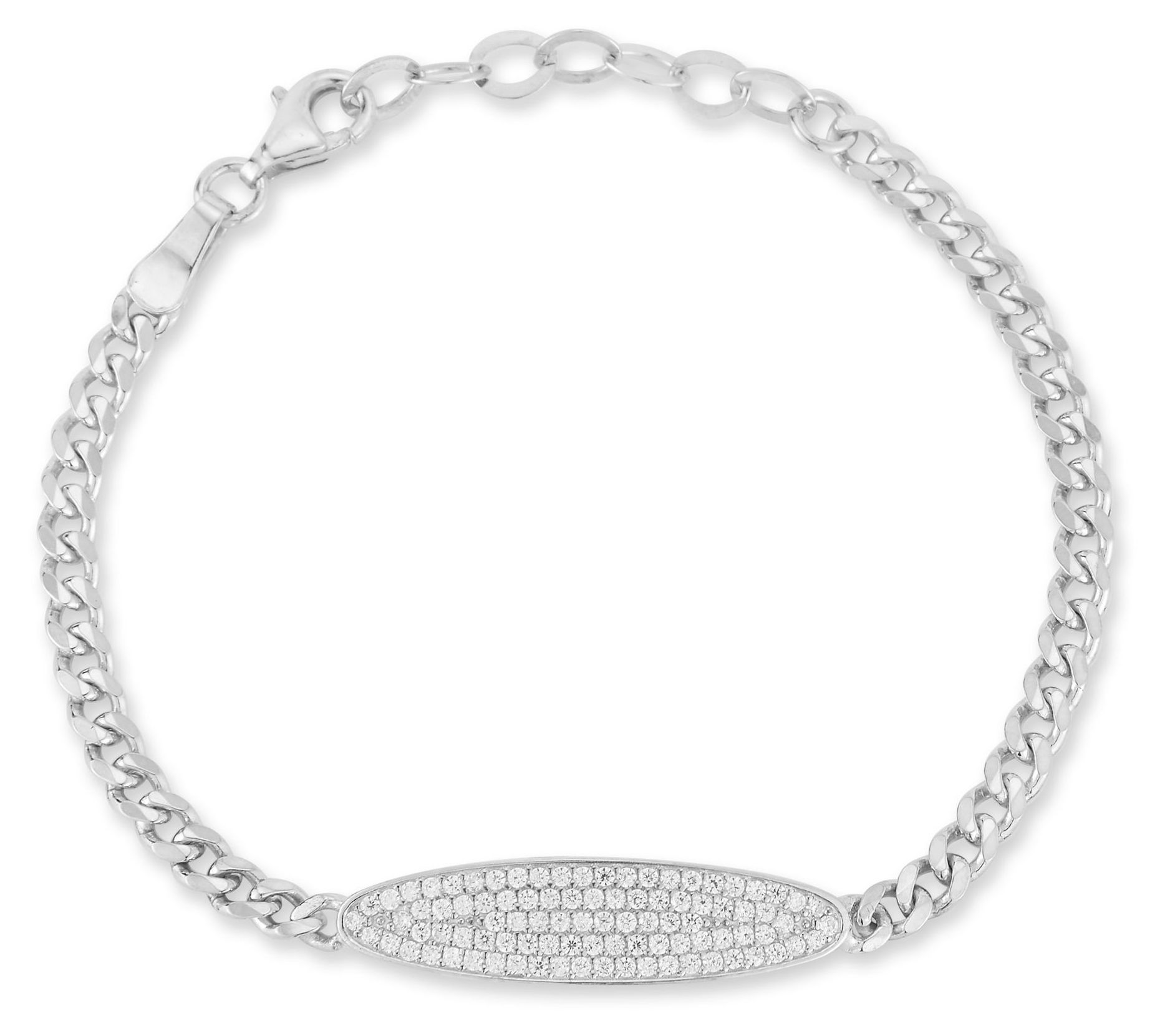 Sterlina Silver Pave ID Curb-Chain Bracelet, Sterling