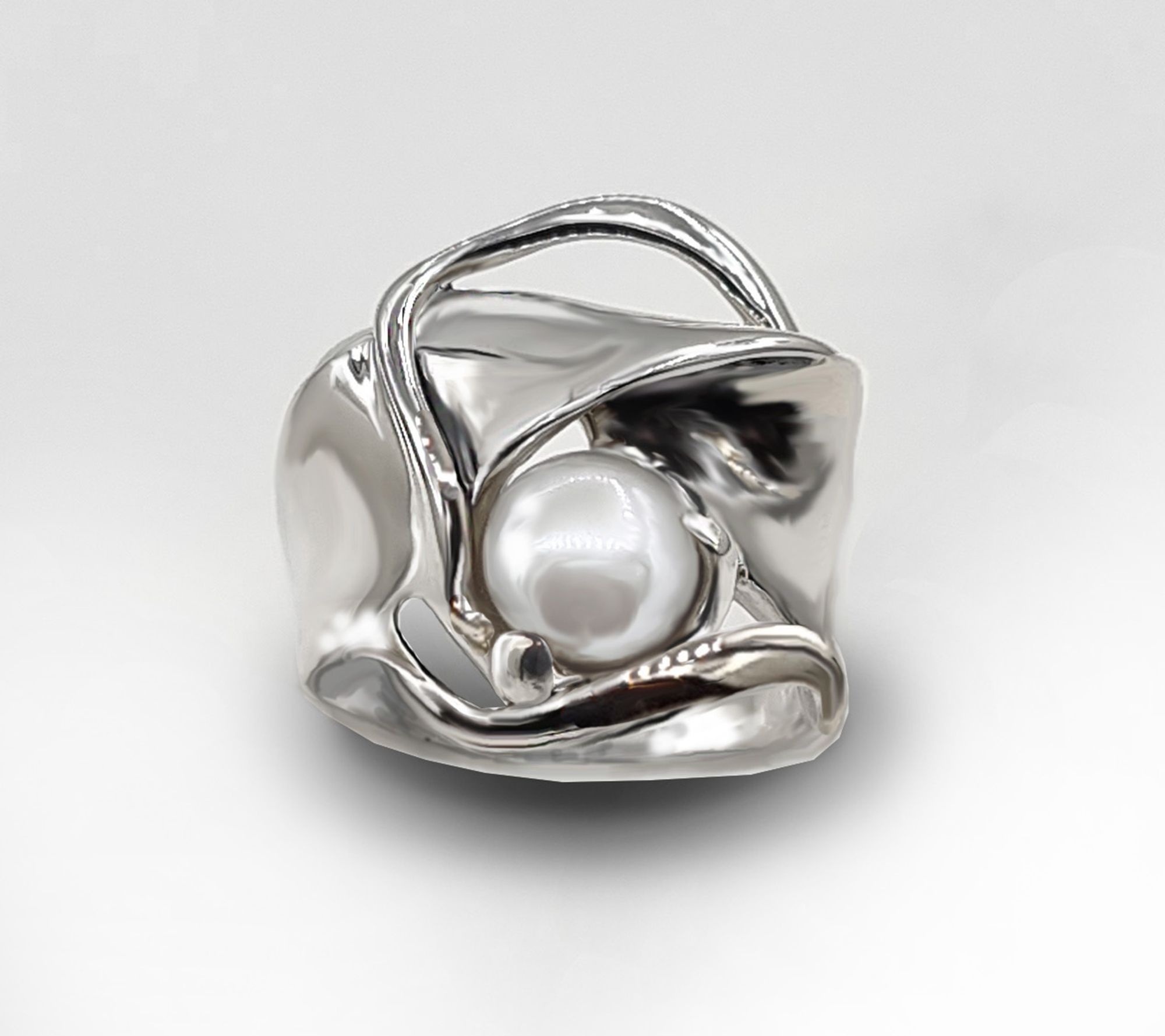 Hagit Sterling Silver Cultured Pearl Envelope Ring