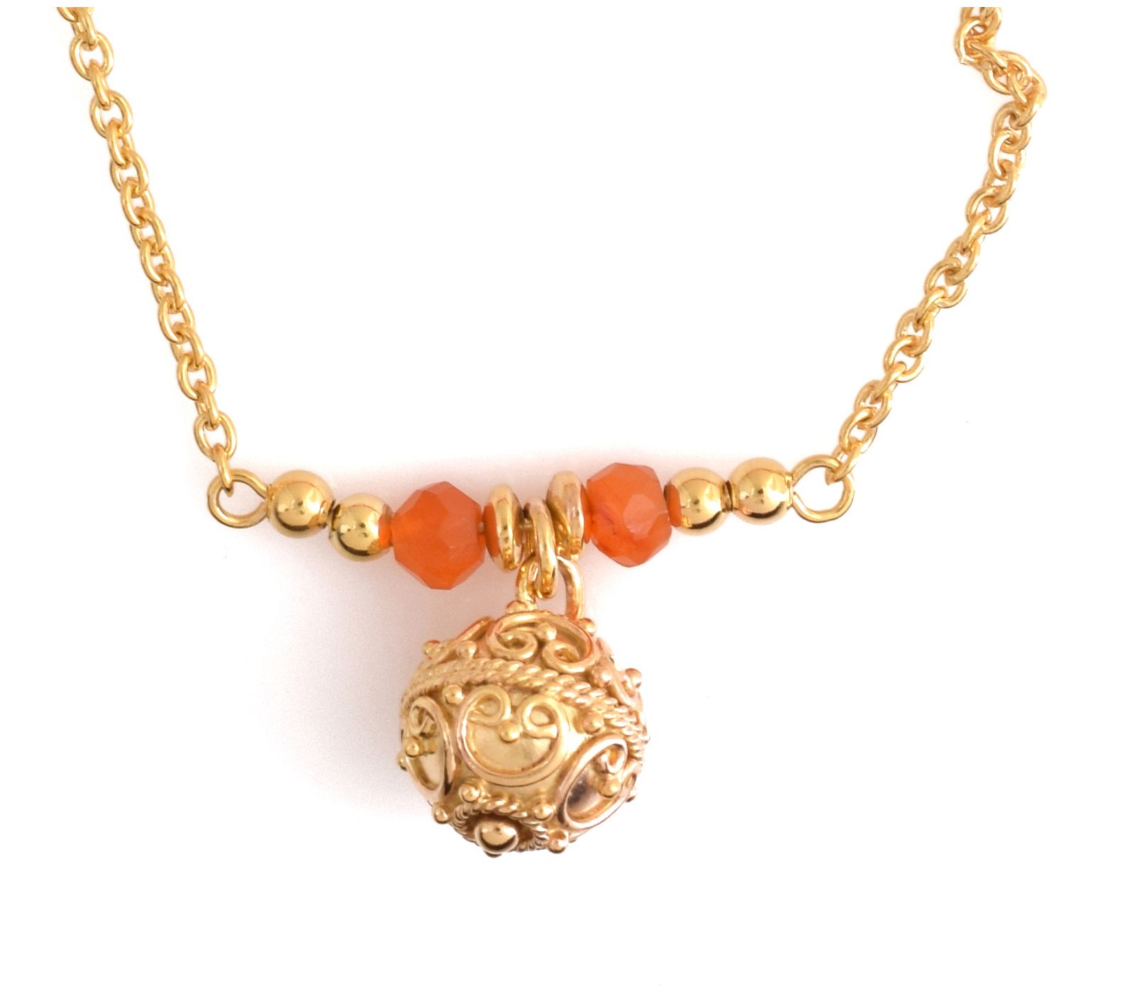 Affinity Gems Carnelian Bead Necklace, 14KGold Plated