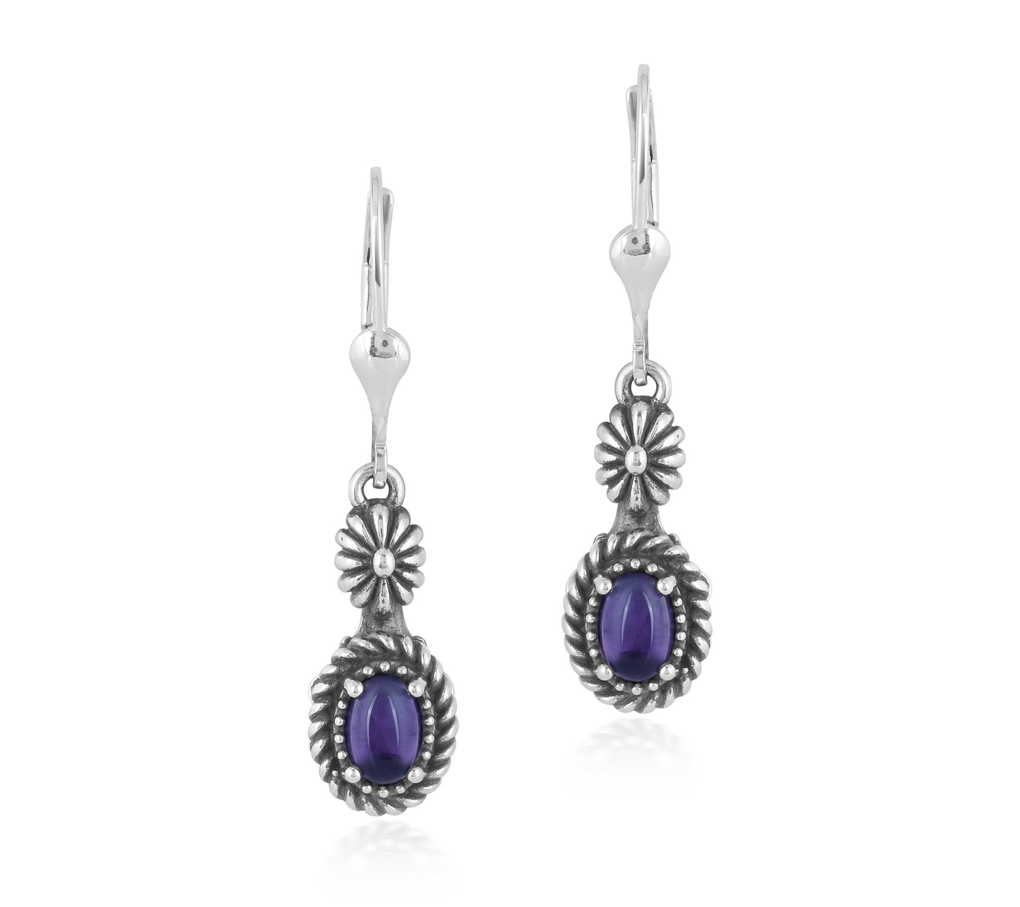 American West Sterling Concha Gemstone Leverbac k Earrings